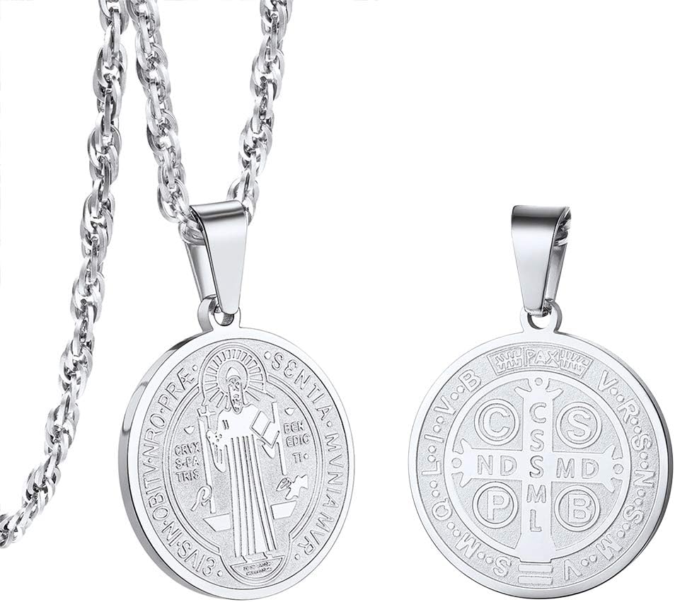 Collana con pendente religiosa PROSTEEL San Benedetto e San Cristoforo in acciaio placcato oro 18K