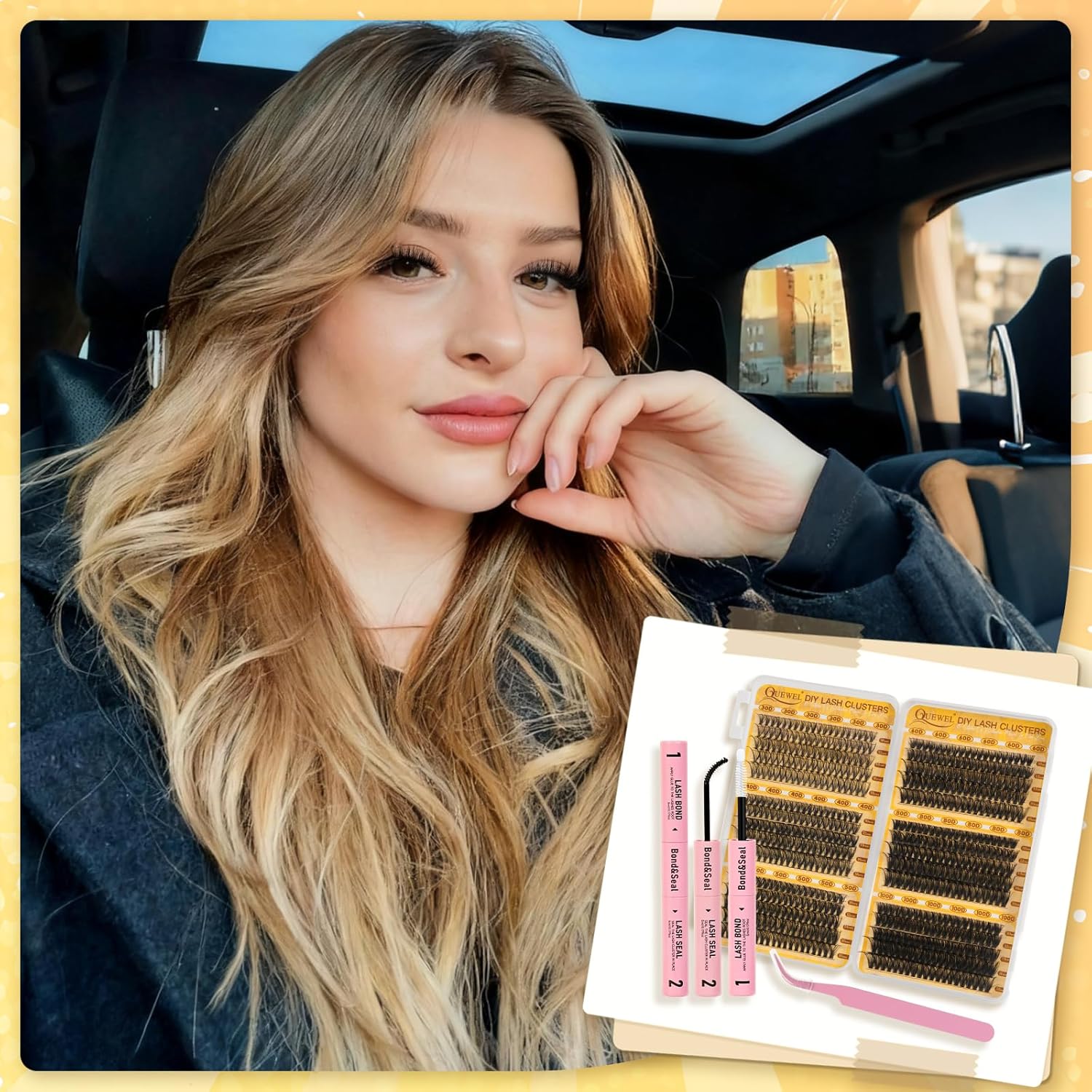 Thumbnail 1 de QUEWEL Wimpern-Extensions-Set – Gemischte Lash Clusters (10–18 mm) inkl. Bond, Seal & Pinzette