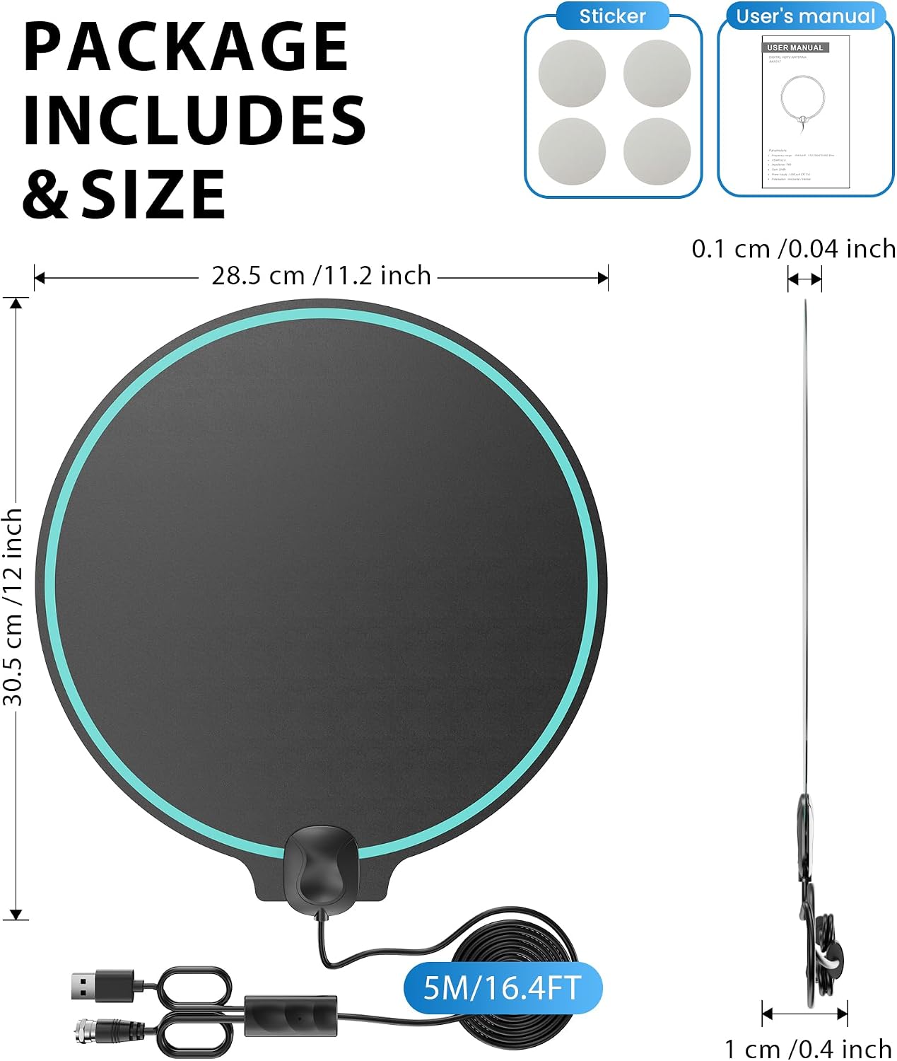 Thumbnail 6 de TV Antenna for Smart TV Indoor: 360° Signal Reception, 4K/1080p HDTV, 16.8ft Coax Cable
