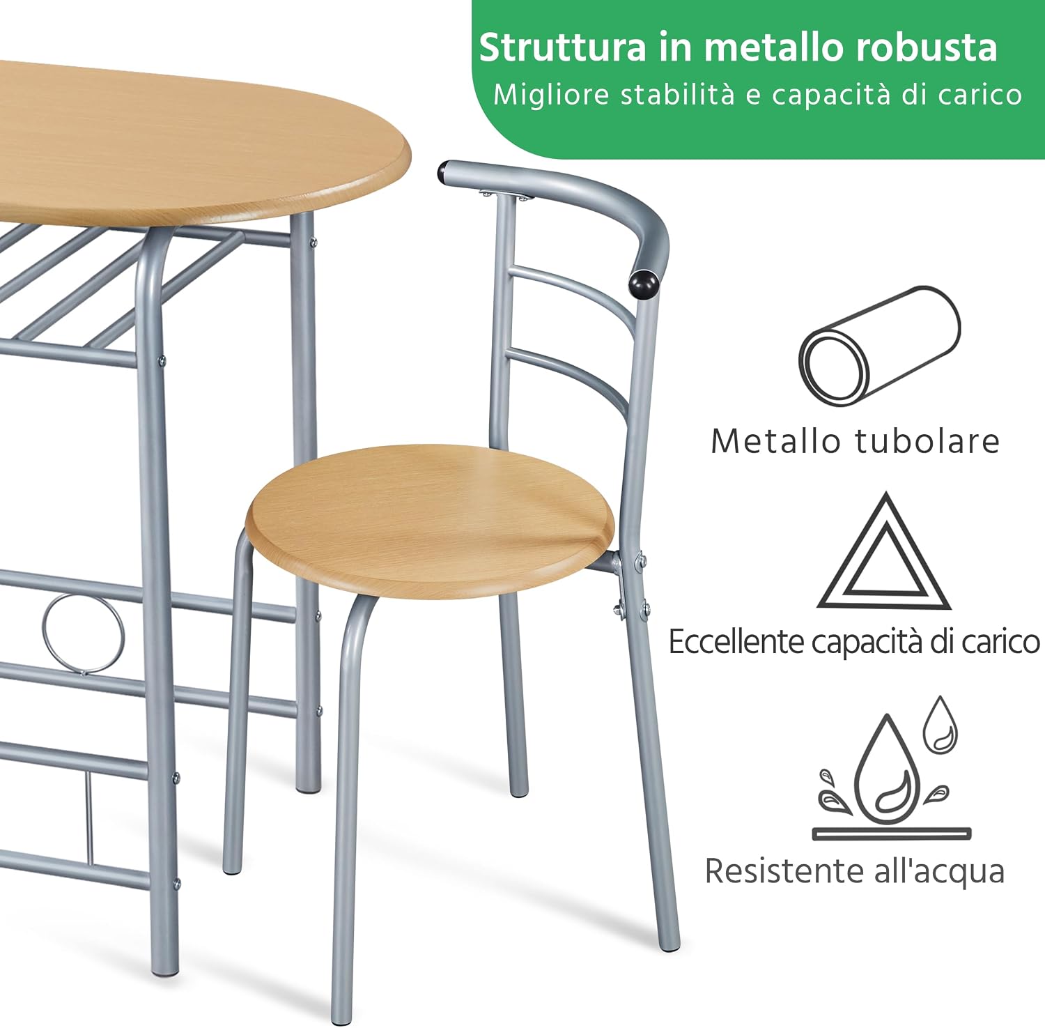 Thumbnail 4 de Yaheetech Set Bar Tavolo e 2 Sedie: design compatto in legno e metallo per 2 persone