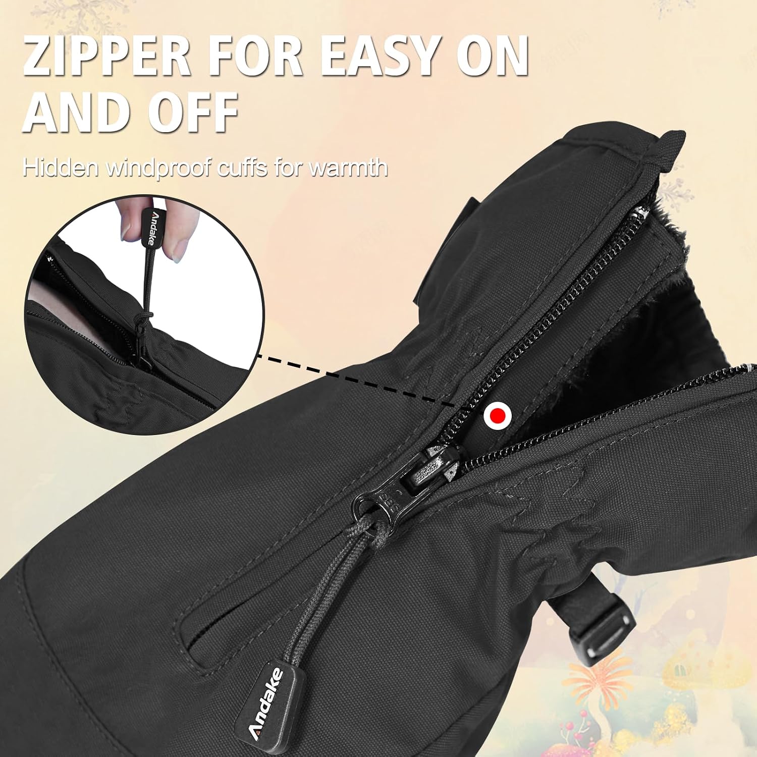 Detalle 2 de Andake Kids Mittens for Skiing, Waterproof Insert and 3M Thinsulate