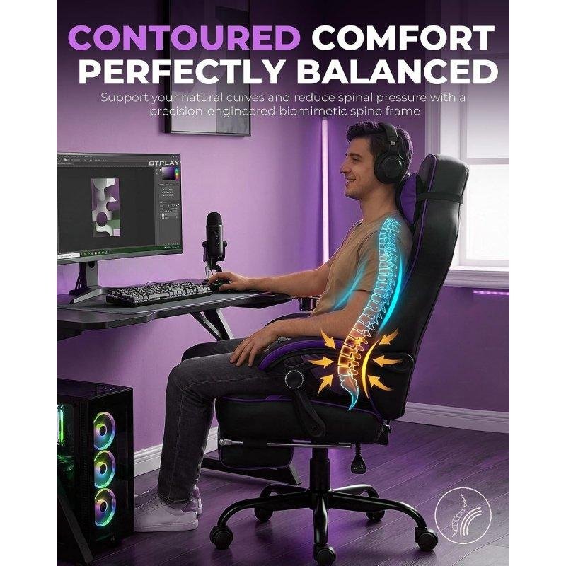Detalle de Silla Gaming GTPLAYER Ergonómica Reclinable 155° con Reposapiés