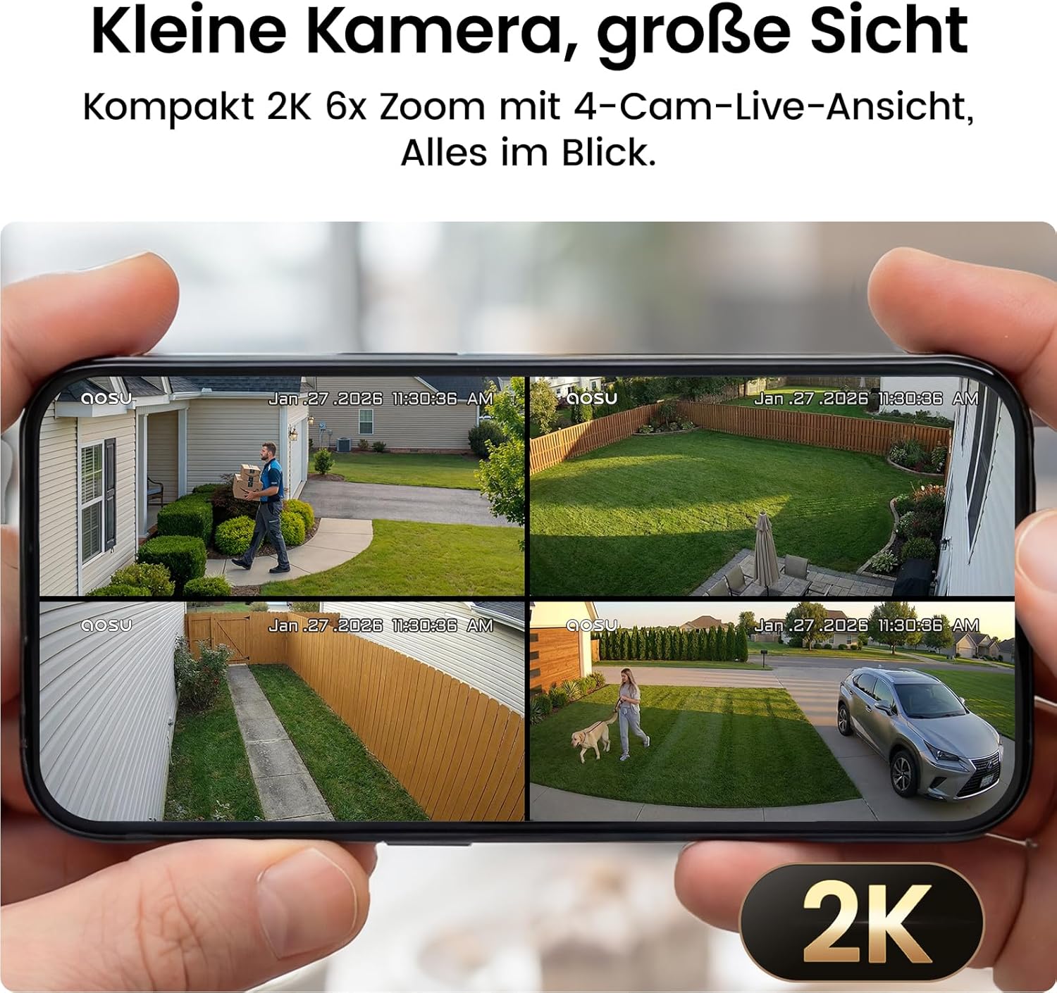 Thumbnail 3 de AOSU 2K Außen-Überwachungskamera 4er-Kit mit Aosubase 2.0 – Solar, 32 GB Speicher, 2‑Wege Audio
