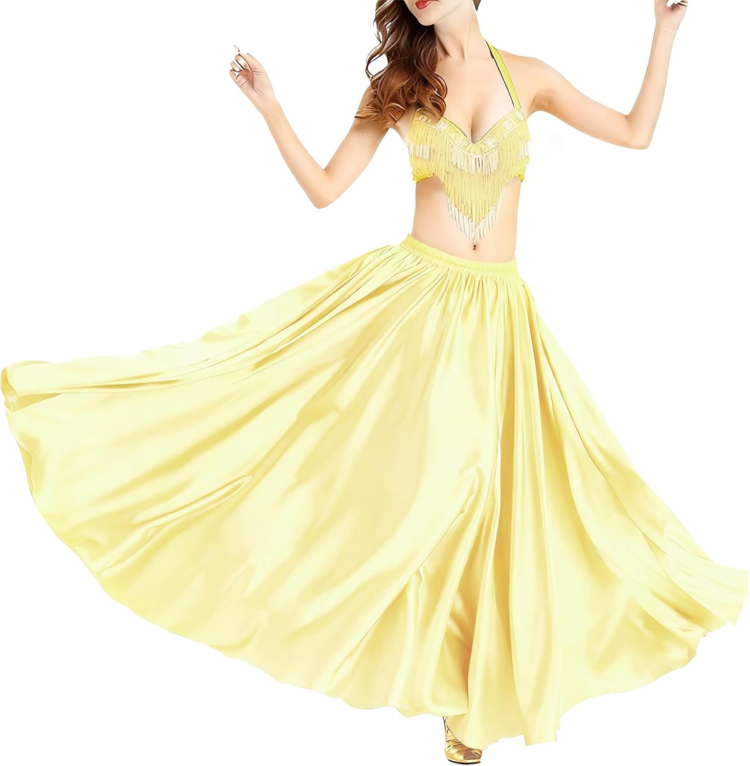 Detalle de Baisdan Jupe Danse Orientale Femme en Satin — Jupe Longue Cercle Complet pour Danse Orientale, Flamenco et Cosplay