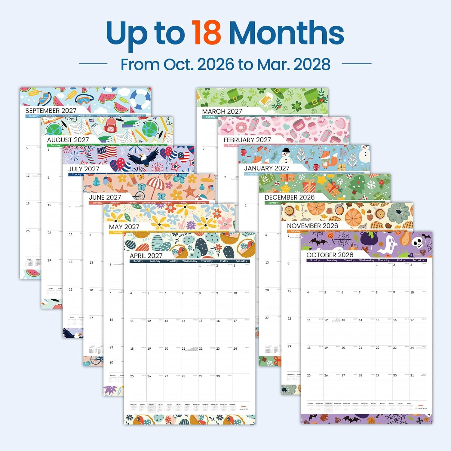 Detalle de SUNEE 2026-2027 Wall Calendar, 18-Month Vertical Planner, 22.75 x 15.5 Inches