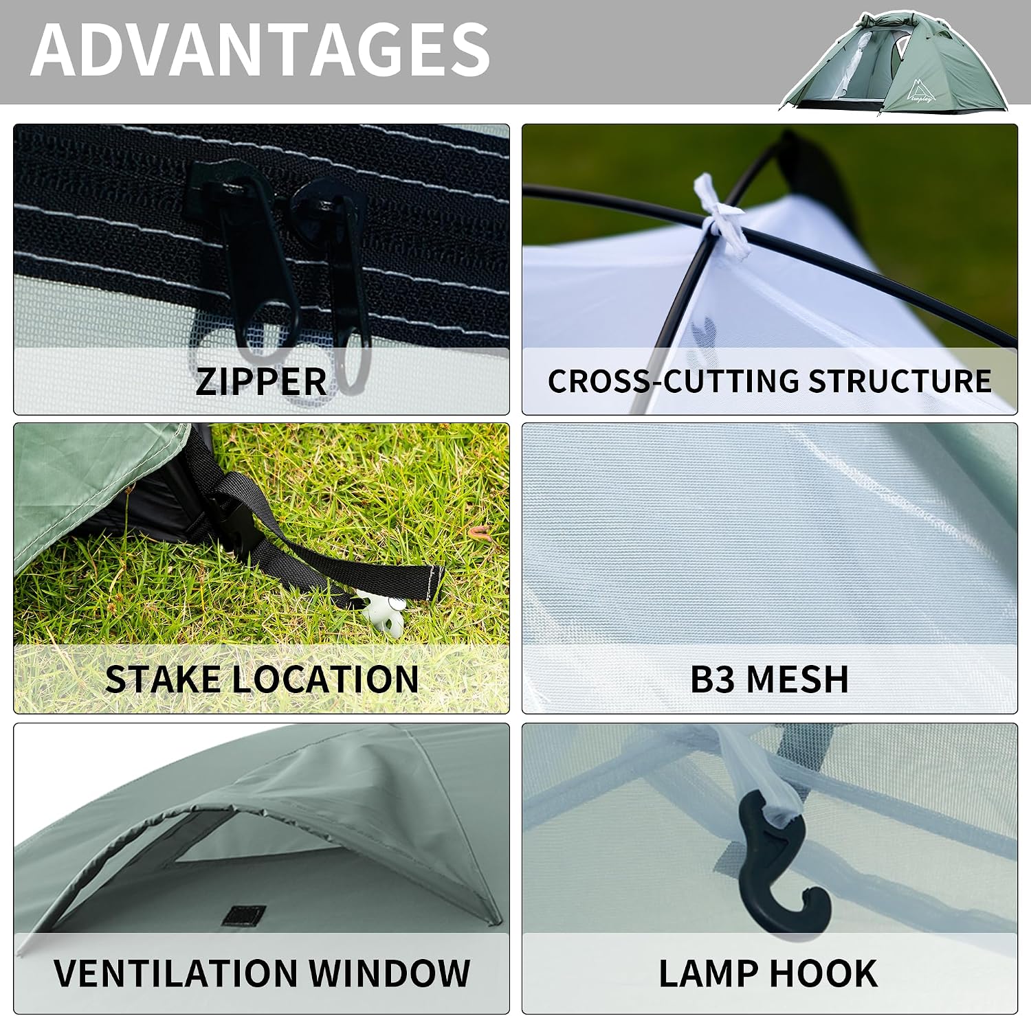 Detalle 2 de TENPLAY 2 Person Camping Tent 2.5 kg ⛺