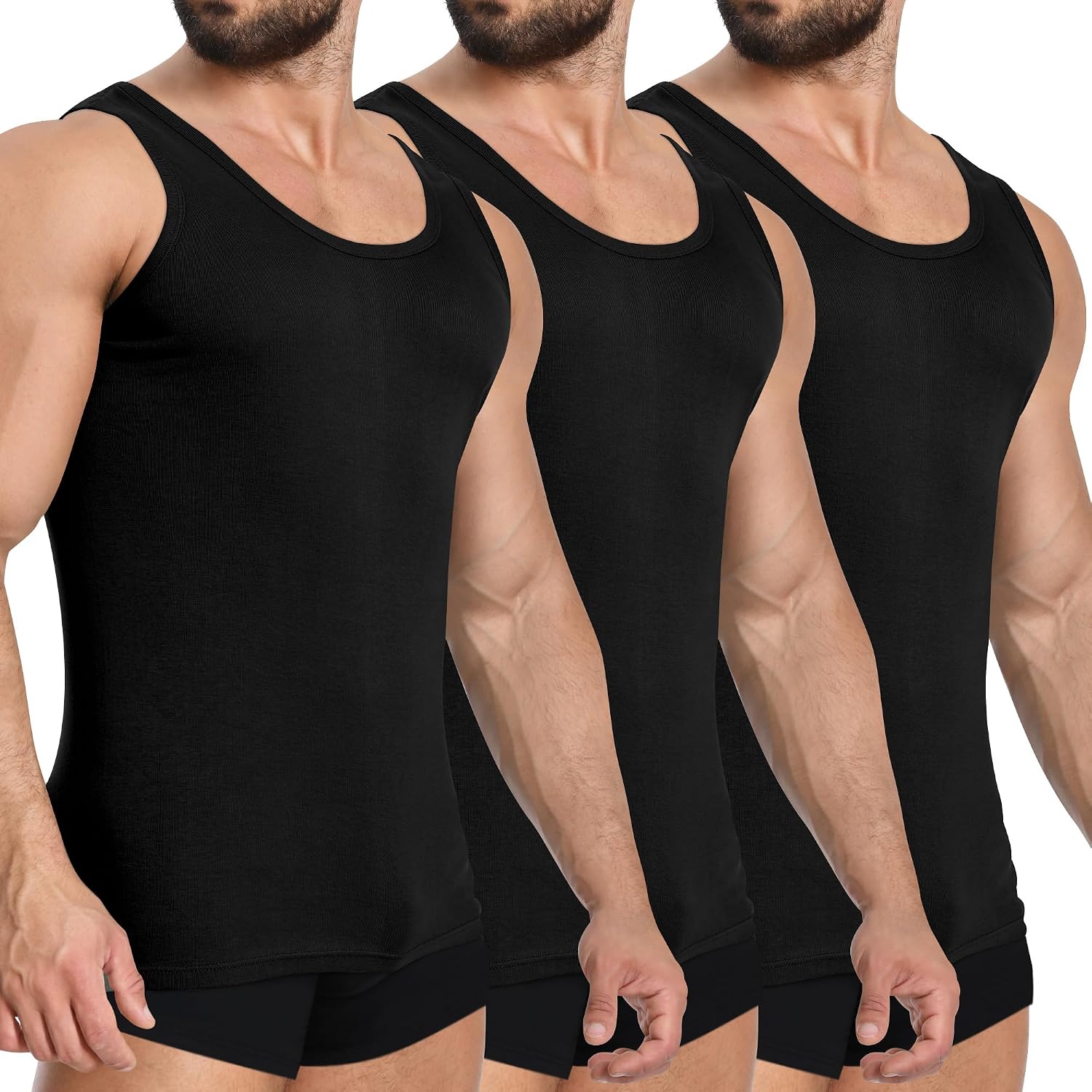 Detalle de YOUCHAN heren-tanktop, 3-pack naadloos onderhemd van 100% katoen