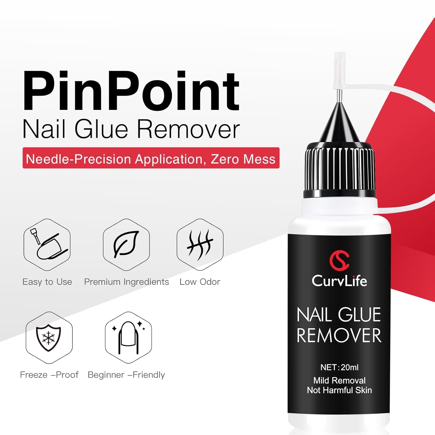 Detalle 2 de Curvlife 20ml Pinpoint Nail Glue Remover for Press On Nails – Gentle, Non-Acetone Solution