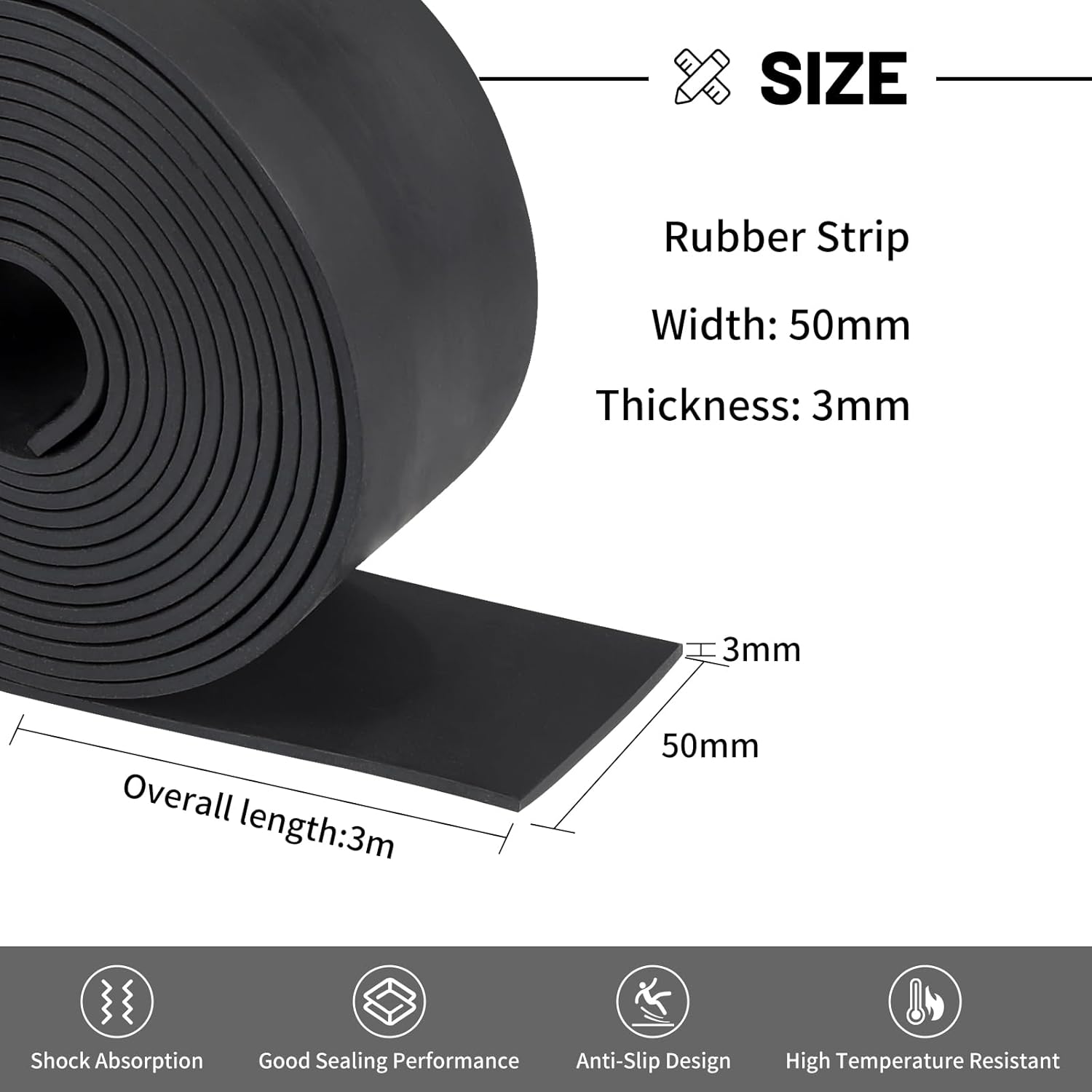 Detalle 2 de LALAGO Gummistreifen – Neopren Gummimatte, Vollgummiprofil 50mm x 3mm x 3m