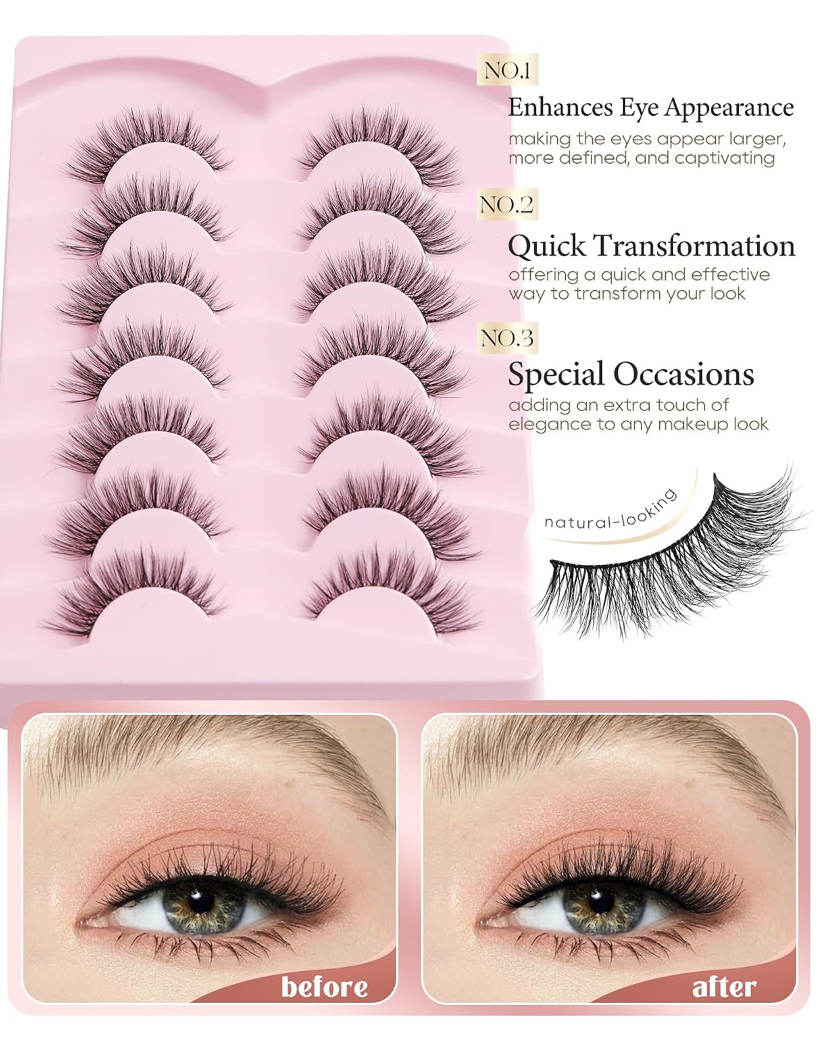 Thumbnail 2 de Onlyall Natürliche Wimpern Wispy Strip Lashes DK-06 – Natürliches Aussehen, 7 Paar