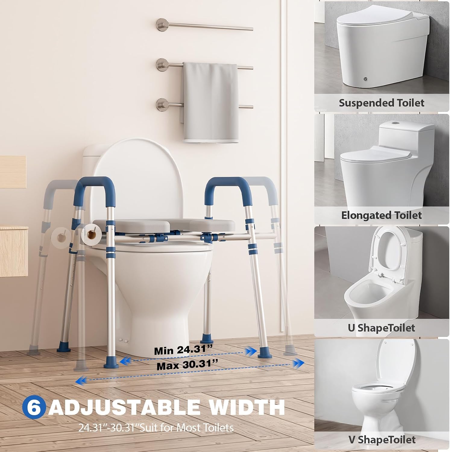 Detalle de Loyoda LRTS002 Raised Toilet Seat with PU Foam Padding, Adjustable Height and Width
