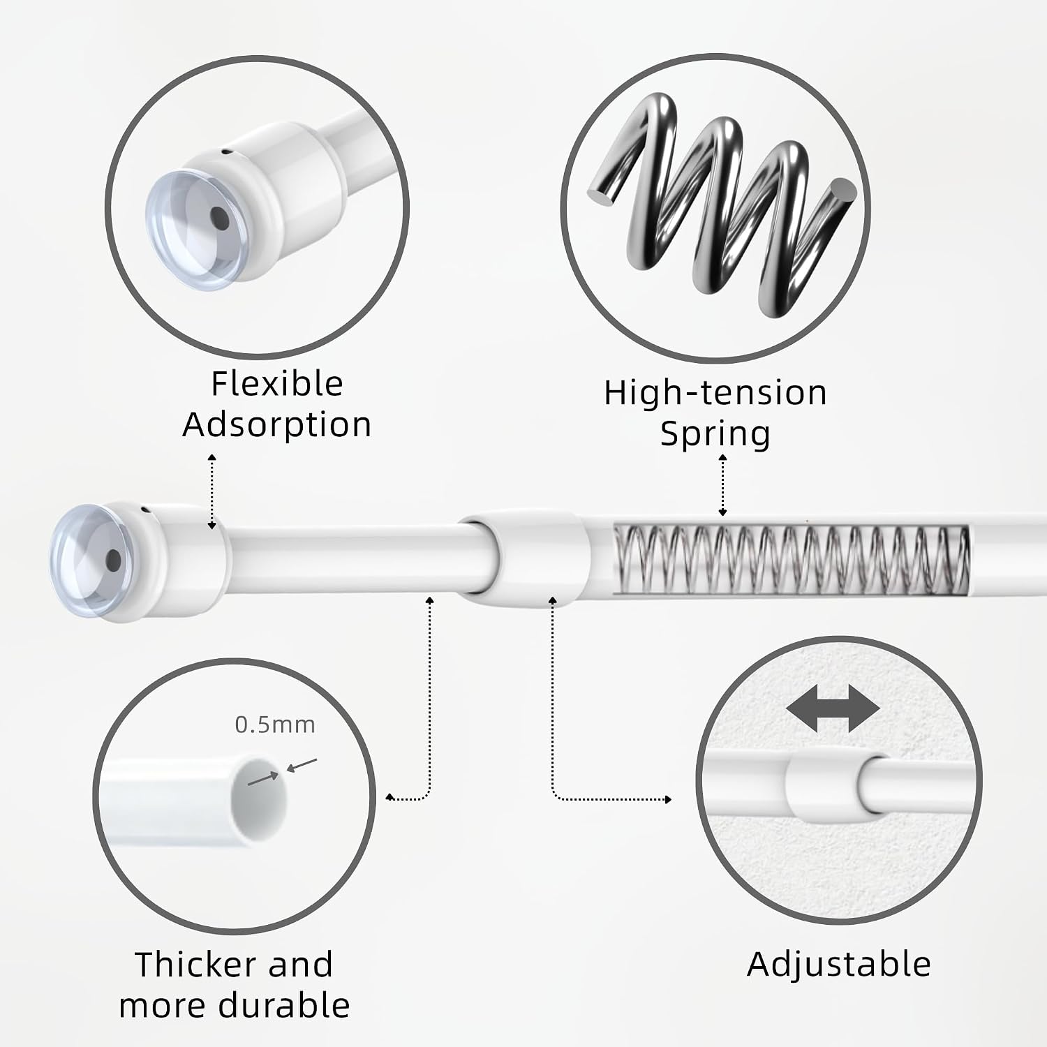Detalle 2 de GDEVKHN tryckgardinstänger, utdragbara 55–86 cm, svart metall, 2-pack