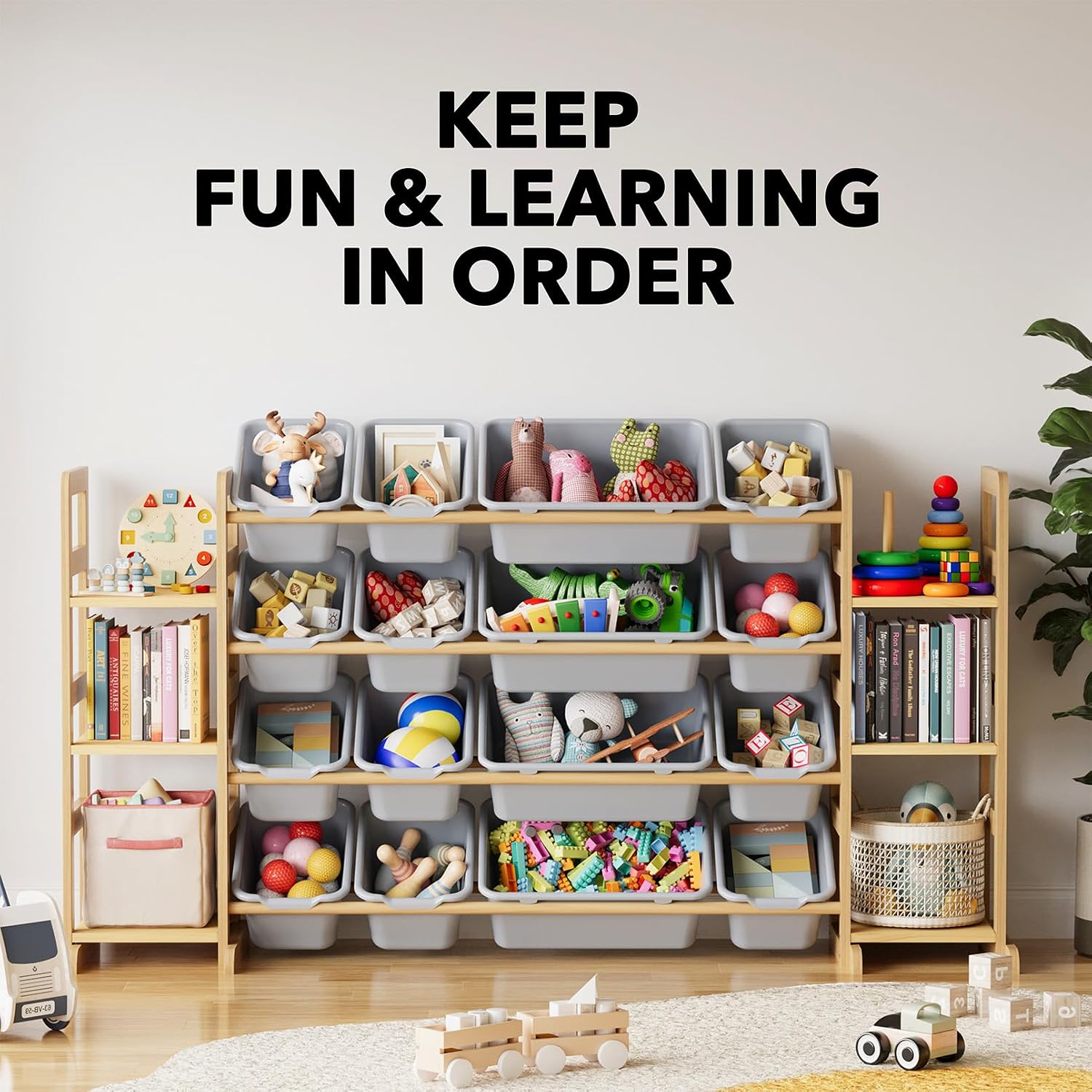 Thumbnail 5 de SpaceAid Toy Storage Organizer with 6 Shelves and 16 Bins — Modern Pine Wood Toy Organizer and Bookcase