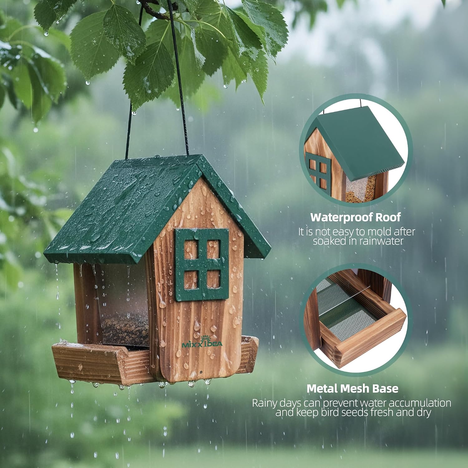 Detalle de Wooden Hanging Bird Feeder
