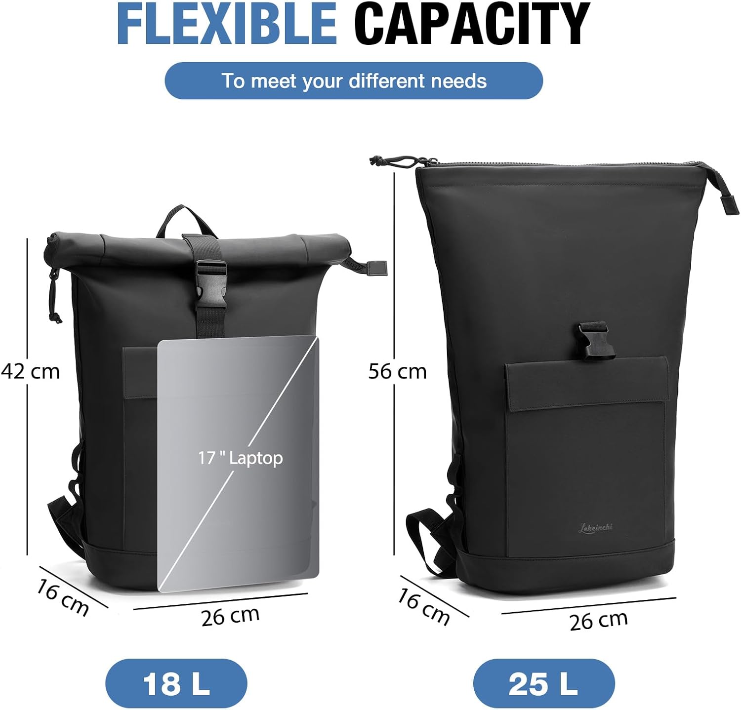 Detalle de Lekeinchi rolltop laptop backpack 19 inch