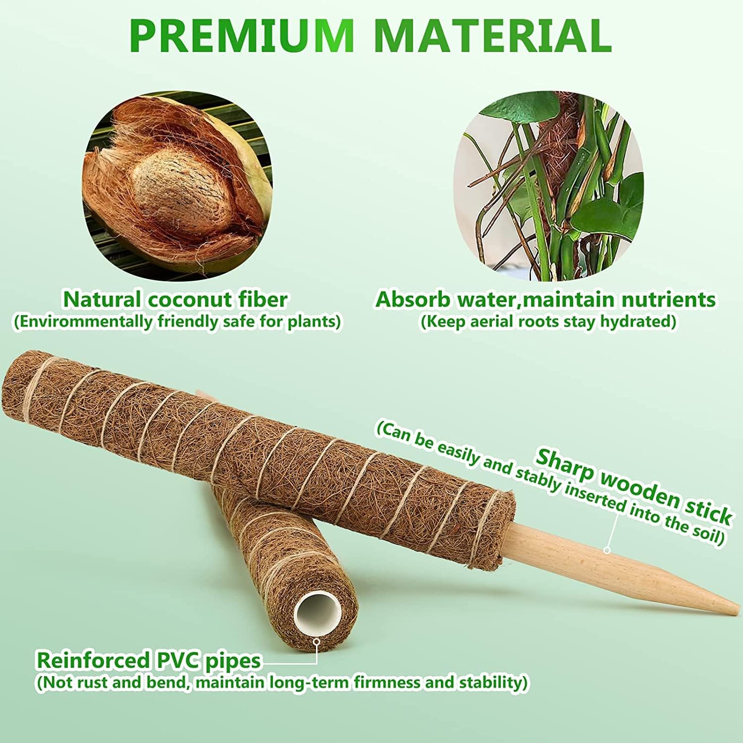 Detalle de Moss Pole 56 Inch 142cm | 4 Pack Coir Moss Poles for Monstera & Climbing Houseplants
