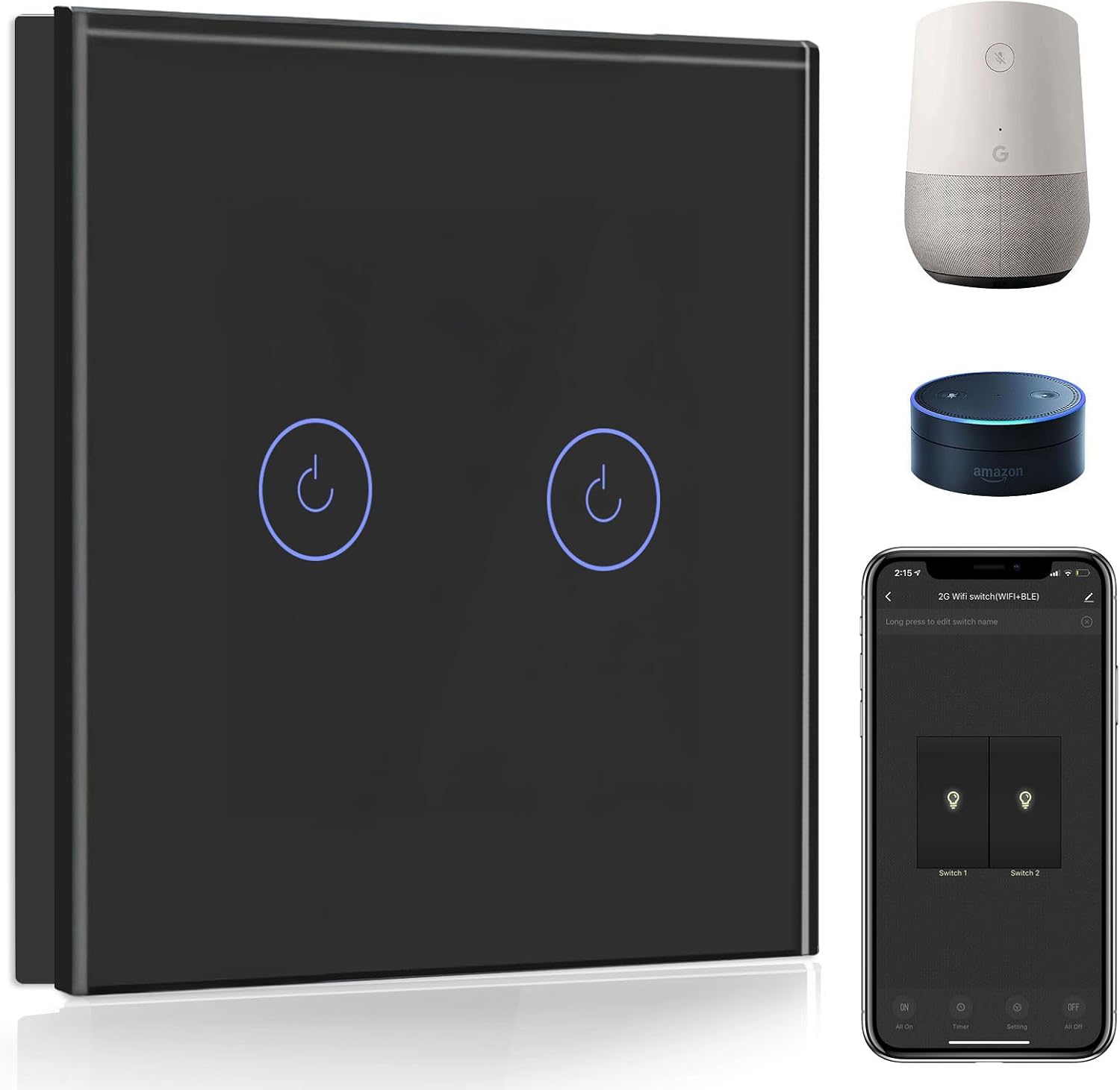 Detalle de BSEED Smart Lichtschalter 2 Fach WLAN