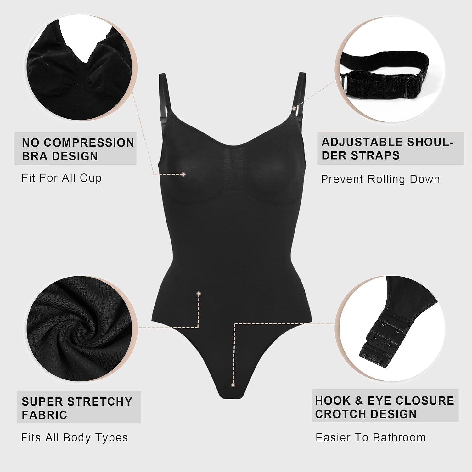Detalle de YIANNA Shapewear for Women: Tummy Control Seamless Bodysuit with Open Crotch