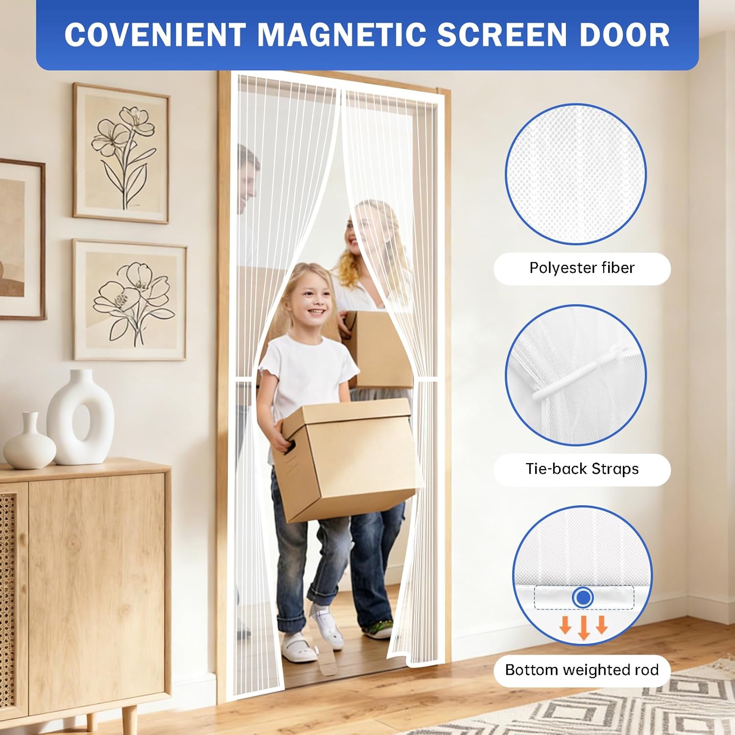 Thumbnail 4 de JIANJIAO Fliegengitter Balkontür Ohne Bohren 80x230 cm – Magnetvorhang in Weiß