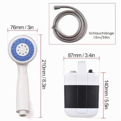 Detalle de Minflora Camping Dusche: Tragbare USB-Dusche mit Saugnapf, 4,5 l/min – ideal für Outdoor, Camping und Haustierpflege