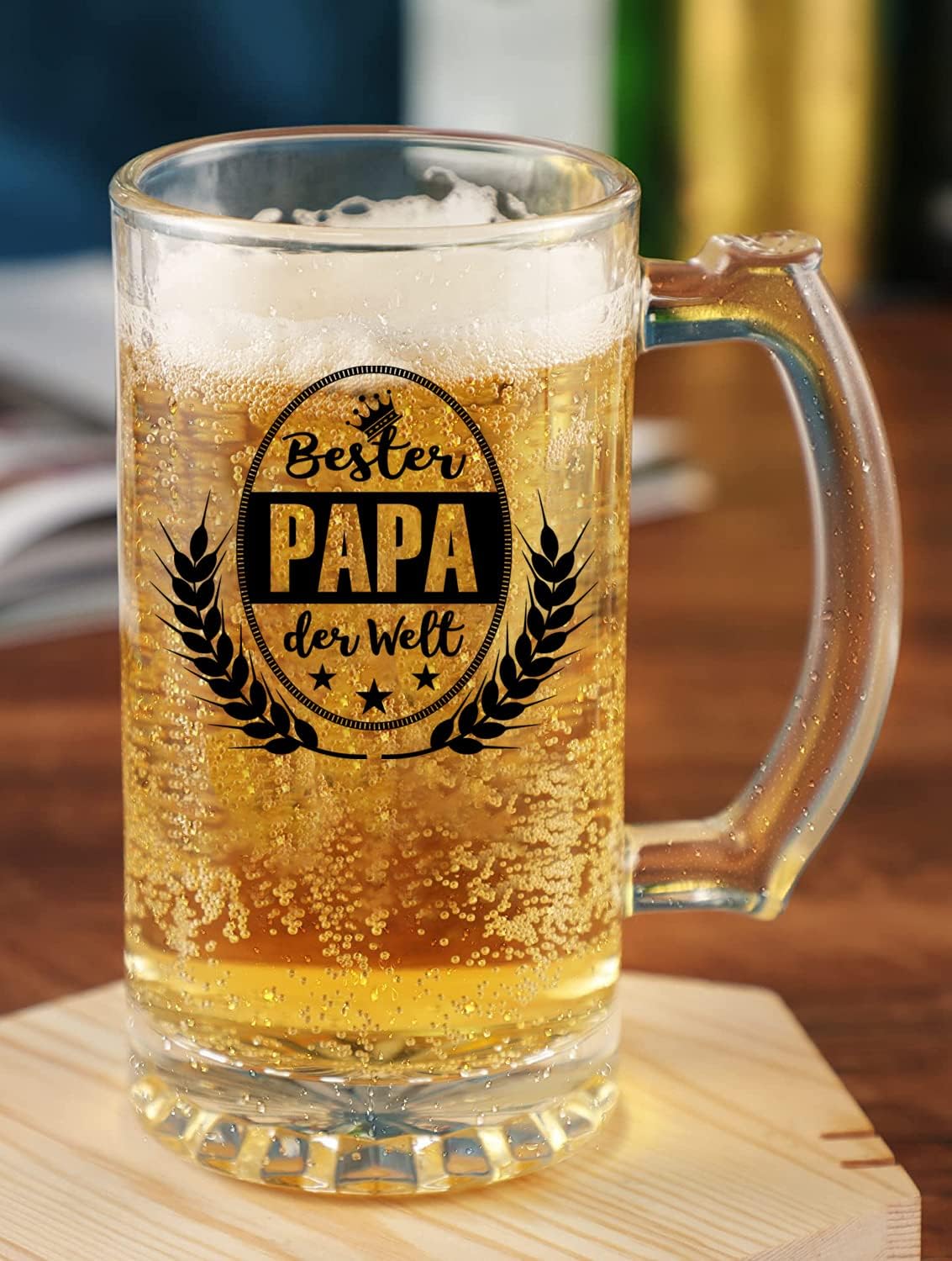 Detalle de Bester Papa der Welt Bierkrug 0,5 l – Geschenkbox