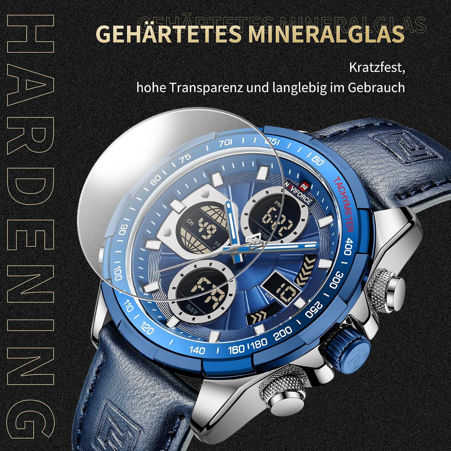 Detalle de Naviforce Herren Militär Digitaluhr—Analoge Quarzuhr mit Lederarmband, wasserdicht bis 30 m