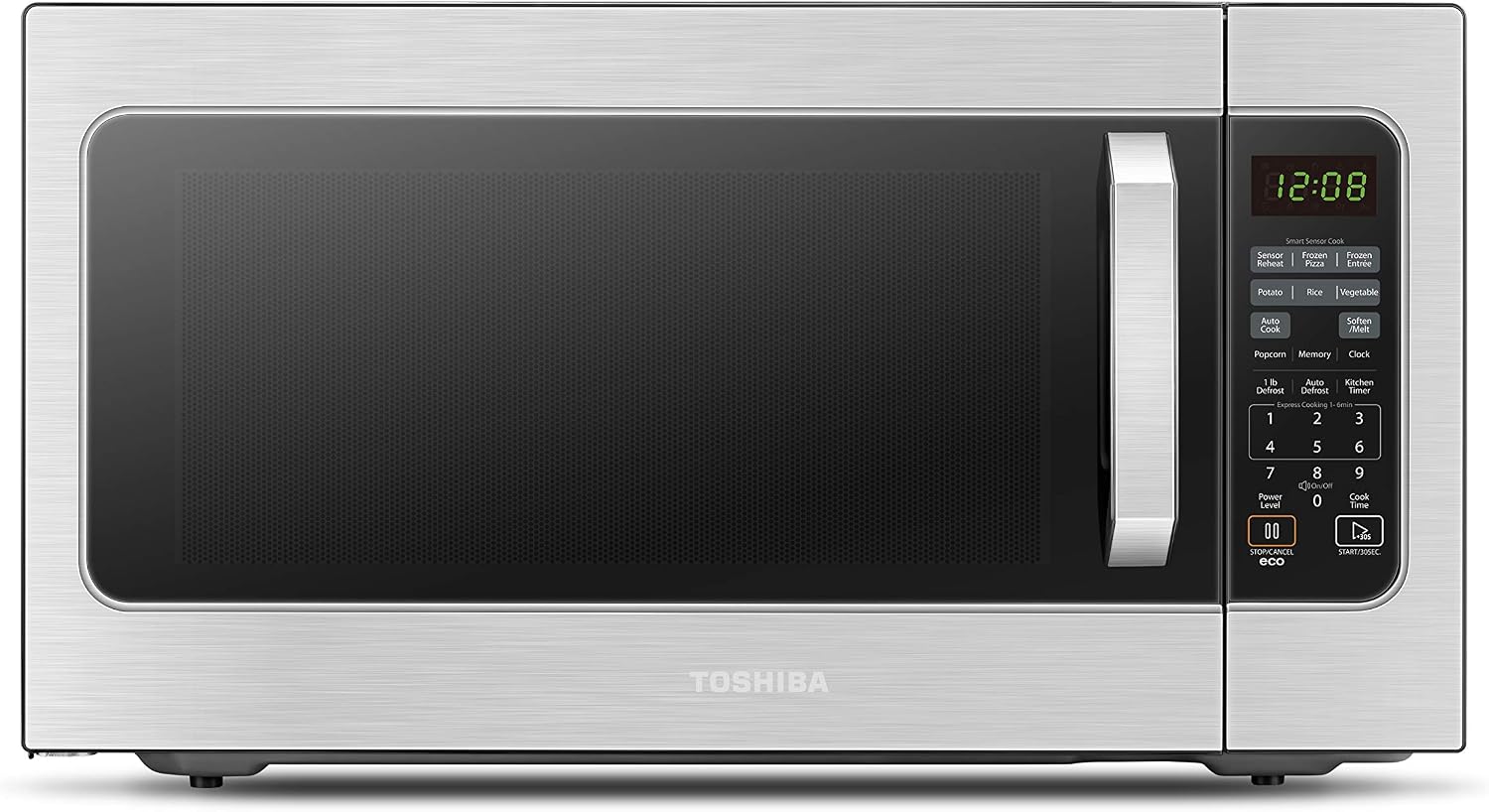 Detalle de Toshiba ML-EM62P(SS) Large-Capacity Countertop Microwave with Humidity Sensor, 6 Auto Menus, Eco Mode & Sound On/Off