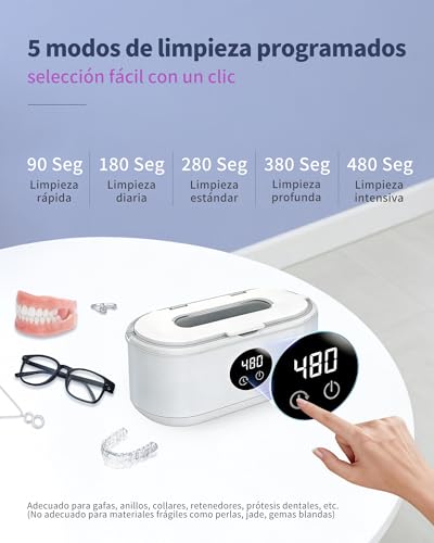 Detalle de Limpiador Ultrasonidos 50000HZ 350ML de Vyzlix: Limpieza profunda para joyas, gafas y relojes