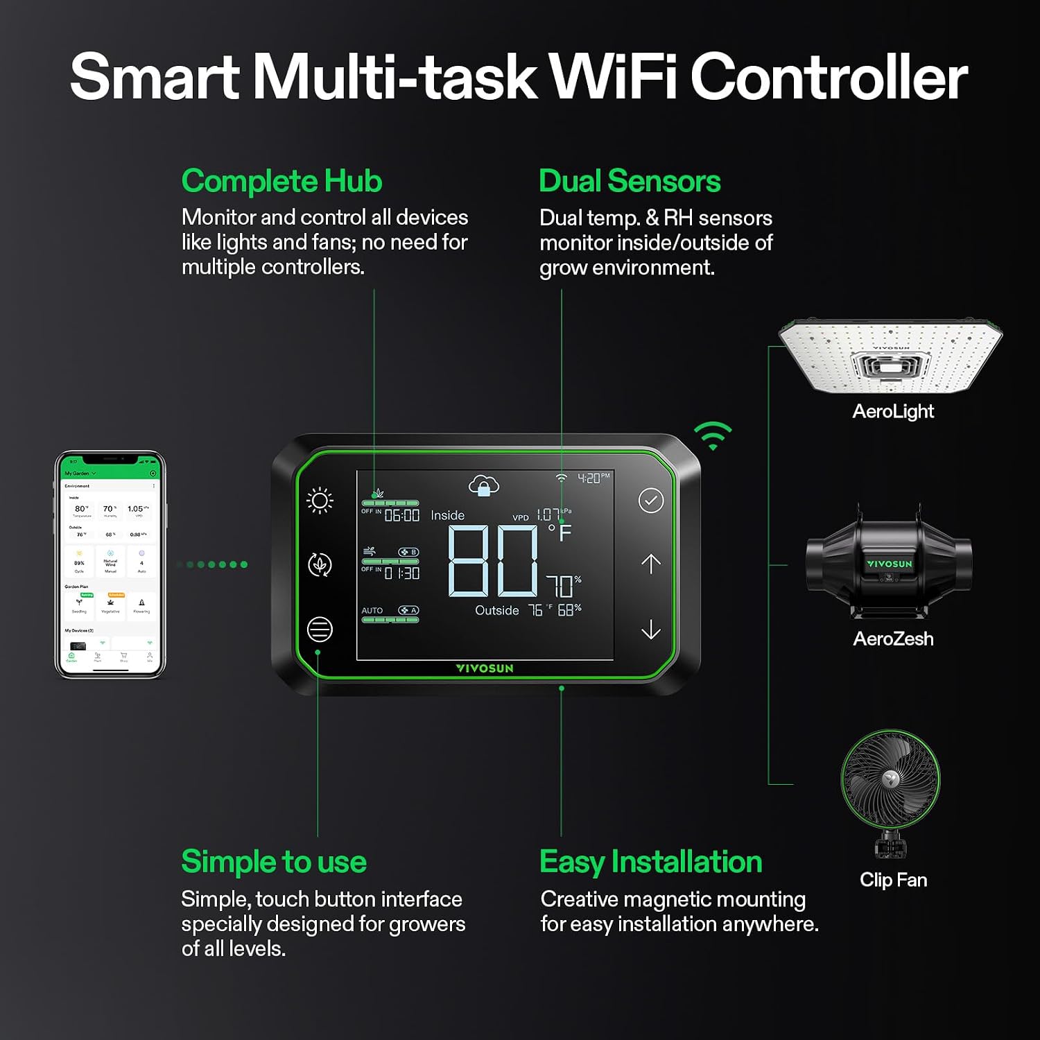 Thumbnail 6 de VIVOSUN 4 inch (100 mm) Inline Duct Fan with E42A WiFi-App Controller (EC motor, quiet exhaust)