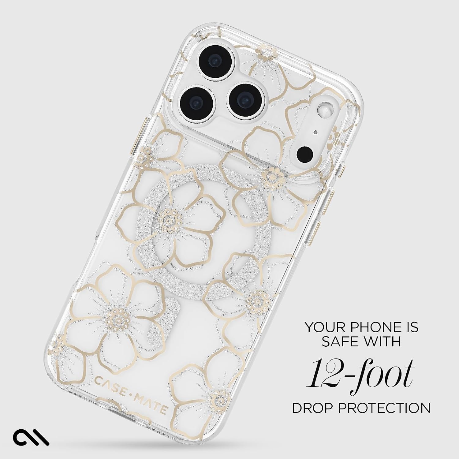 Detalle de Case-Mate iPhone 17 Pro Max Sparkly Floral MagSafe 12ft Drop Protection