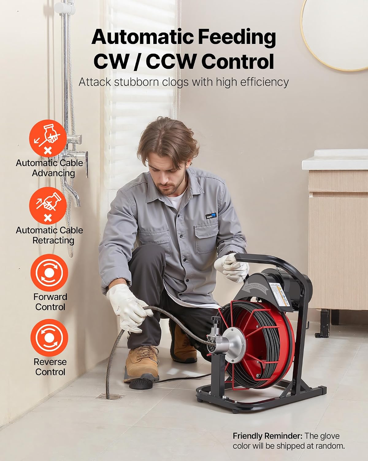 Detalle de VEVOR Drain Cleaner Machine 50 FT Cable