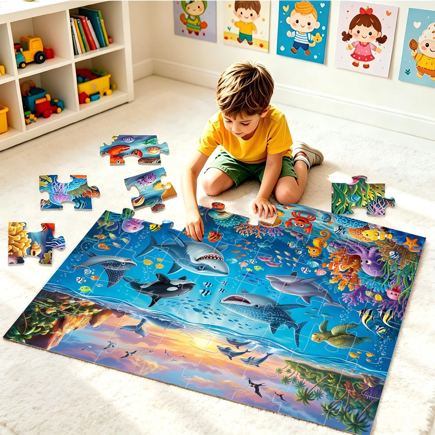 Detalle 2 de Jumbo 48-Piece Ocean Floor Puzzle for Kids, 36" x 24" Finished Size