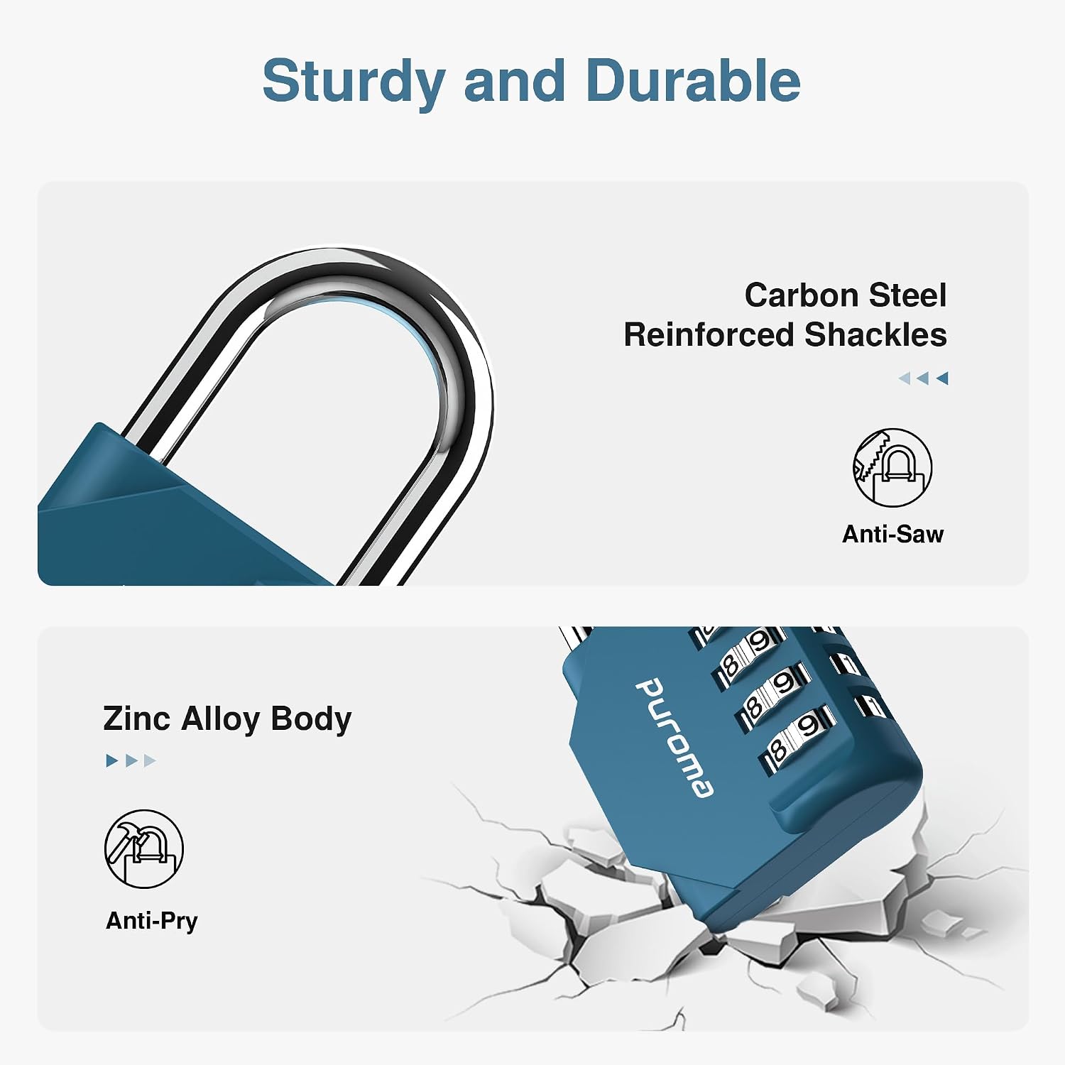 Detalle 2 de Puroma Combination Padlock, Zinc Alloy and Steel