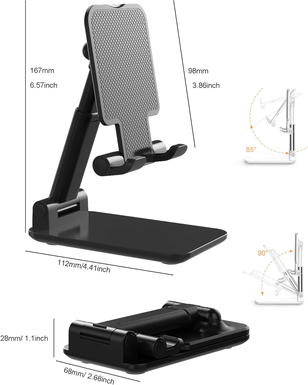 Detalle 2 de OGMAPLE MT-10 Foldable Phone Stand, Adjustable Black Desk Holder