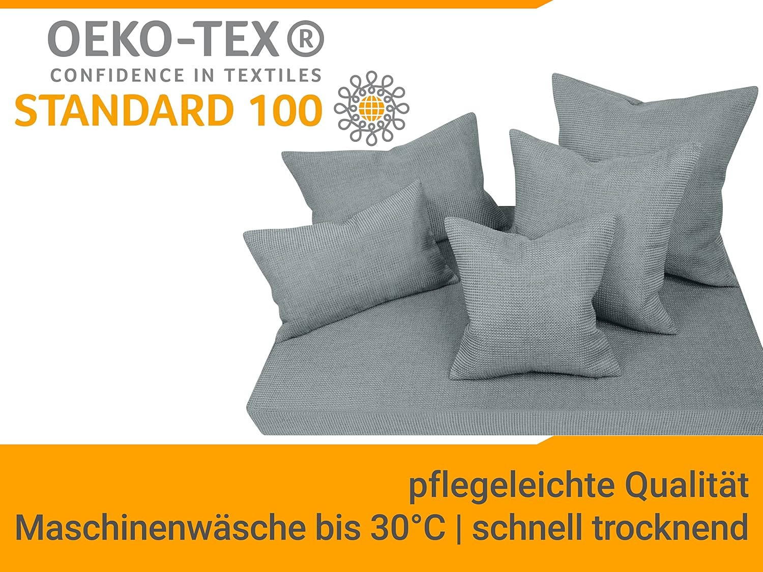 Thumbnail 5 de Housse de coussin 50 x 50 cm Lot de 2 npluseins – couleur gris argenté, motif texturé, couture soignée