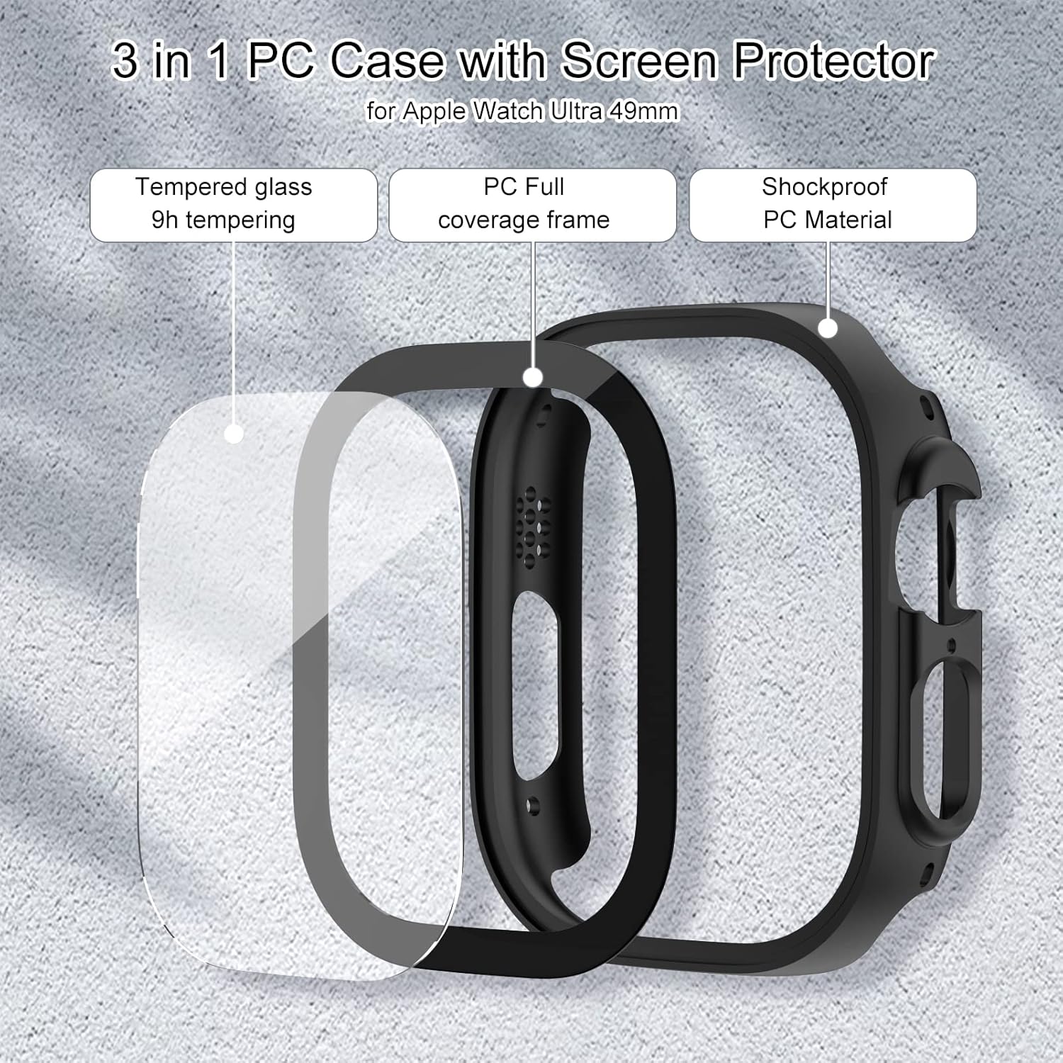 Thumbnail 1 de Tuocal 2 Pack Hard PC Case for Apple Watch Ultra 49mm (Black) with Built-in Screen Protector