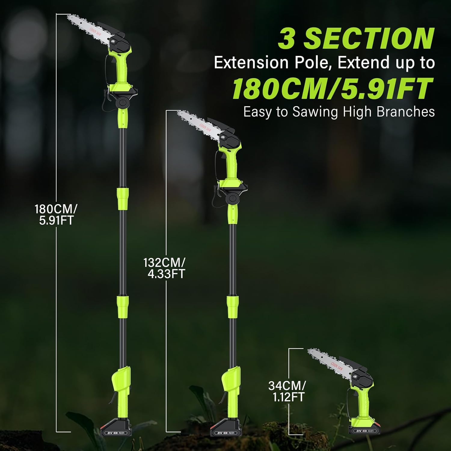 Thumbnail 1 de Cordless Pole Saw 12.47Ft: 2-in-1 Long Reach Saw & Handheld Chainsaw (6'')