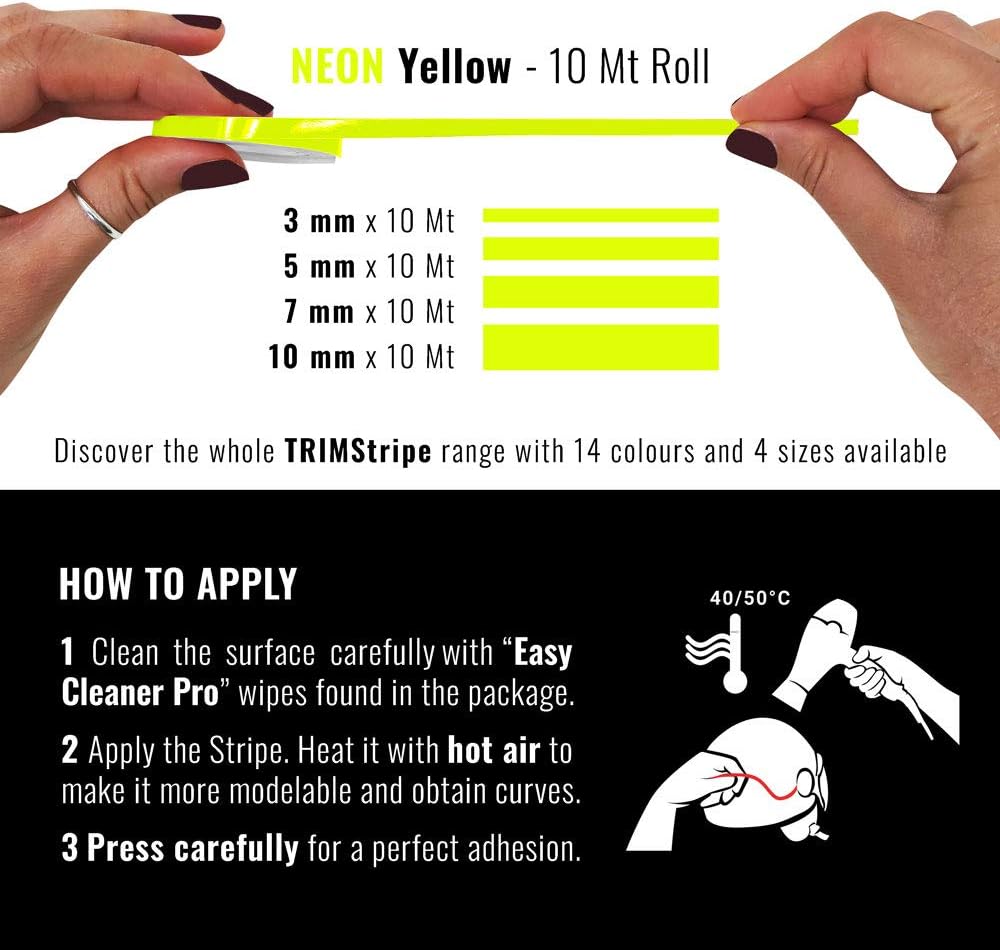 Detalle de 4R Quattroerre.it 10474 Strisce adesive per auto, giallo fluo, 5 mm x 10 mt