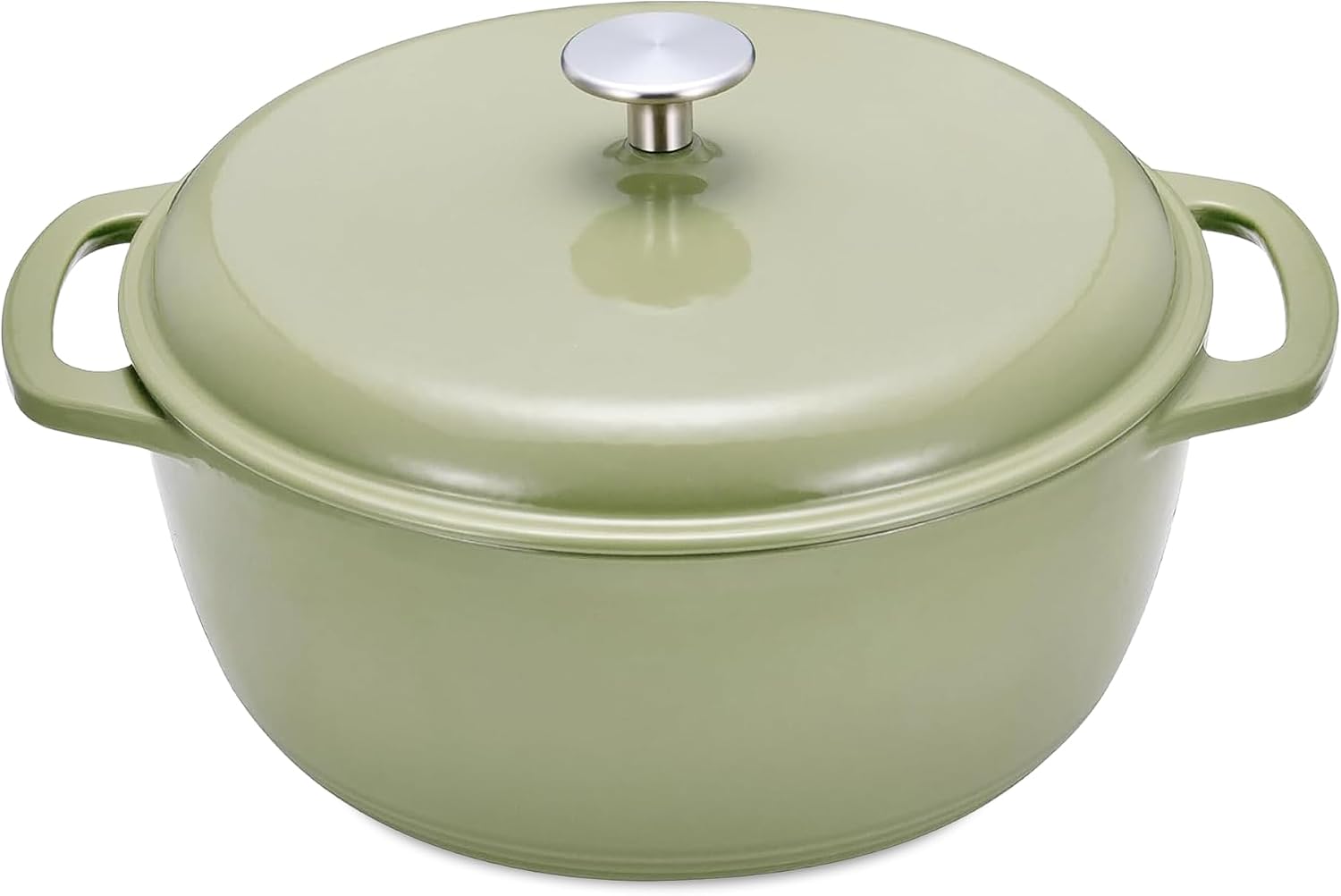 Detalle de Amazon Basics Cast Iron Casserole Dish with Lid, Enamelled, Olive, 5.7 L