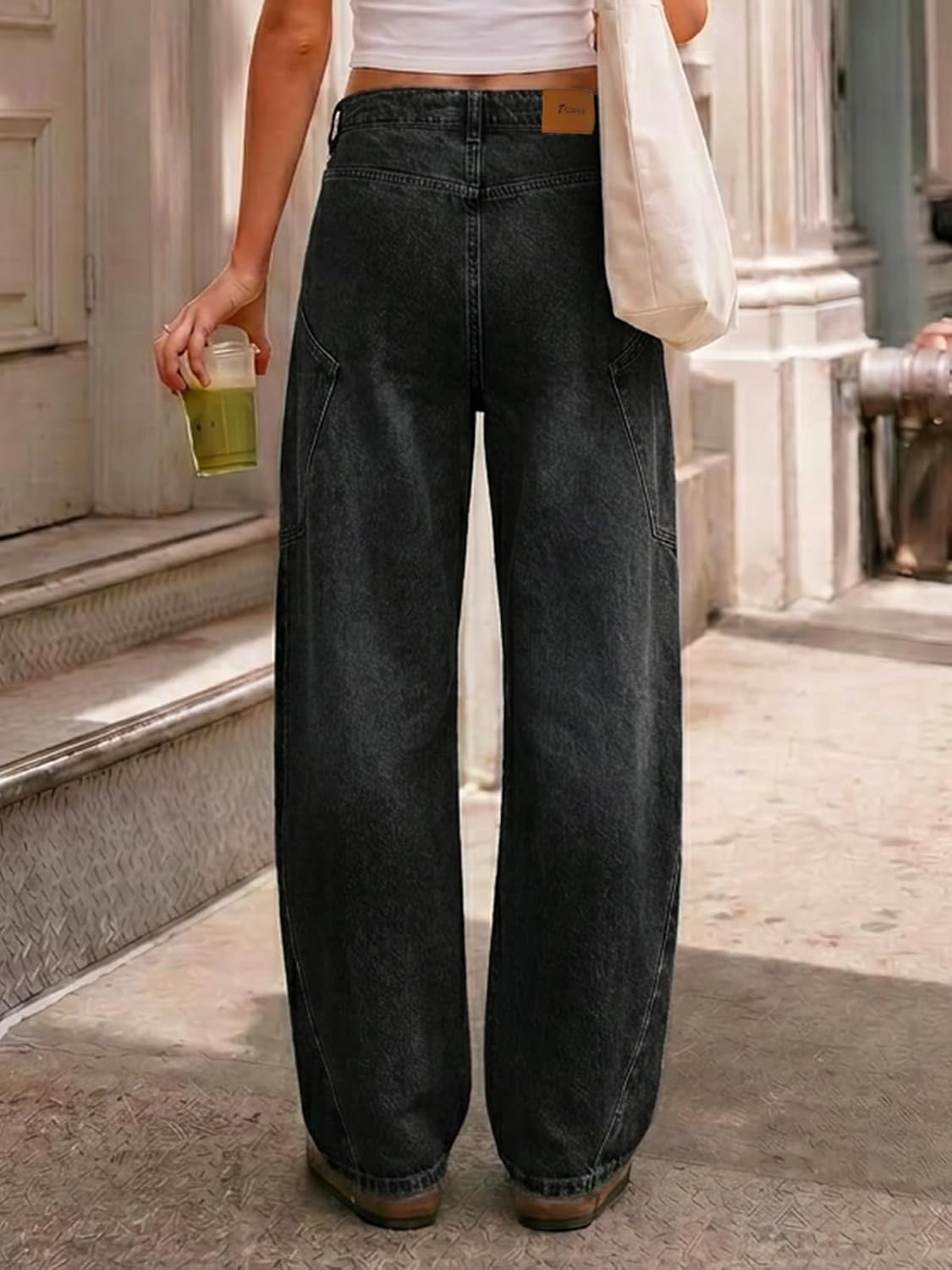 Detalle 1 de Flowyair Women's Barrel Jeans High-Rise Fit