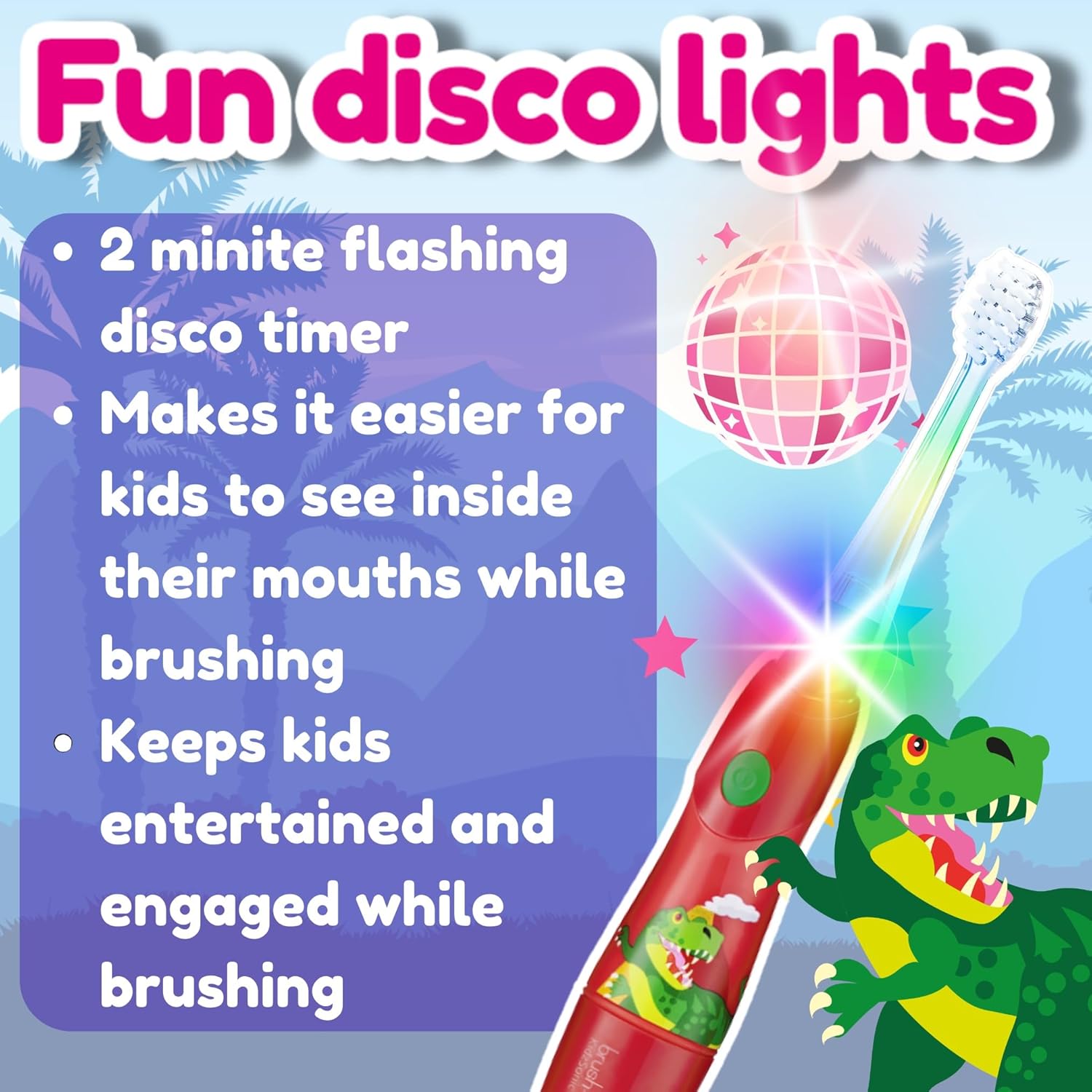 Thumbnail 4 de Brush-Baby Dinosaur KidzSonic Kids Electric Toothbrush (3+) with DeepClean bristles, disco lights & 2 replacement heads