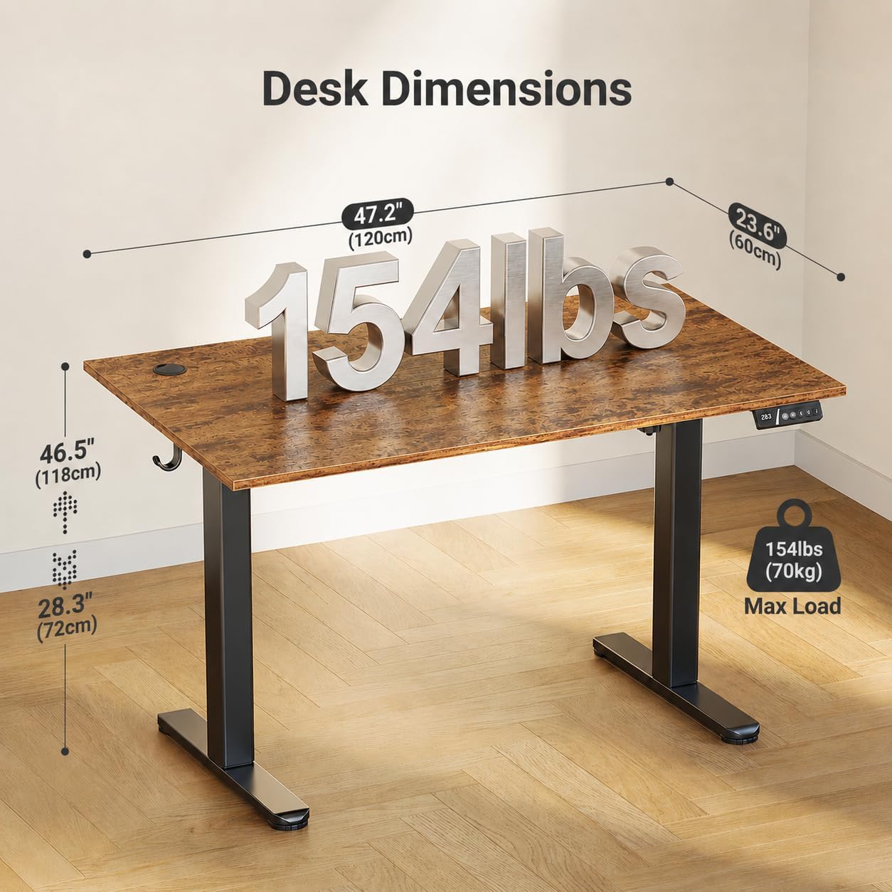 Thumbnail 1 de Claiks Electric Standing Desk 120x60cm – Height Adjustable with 3 Memory Presets