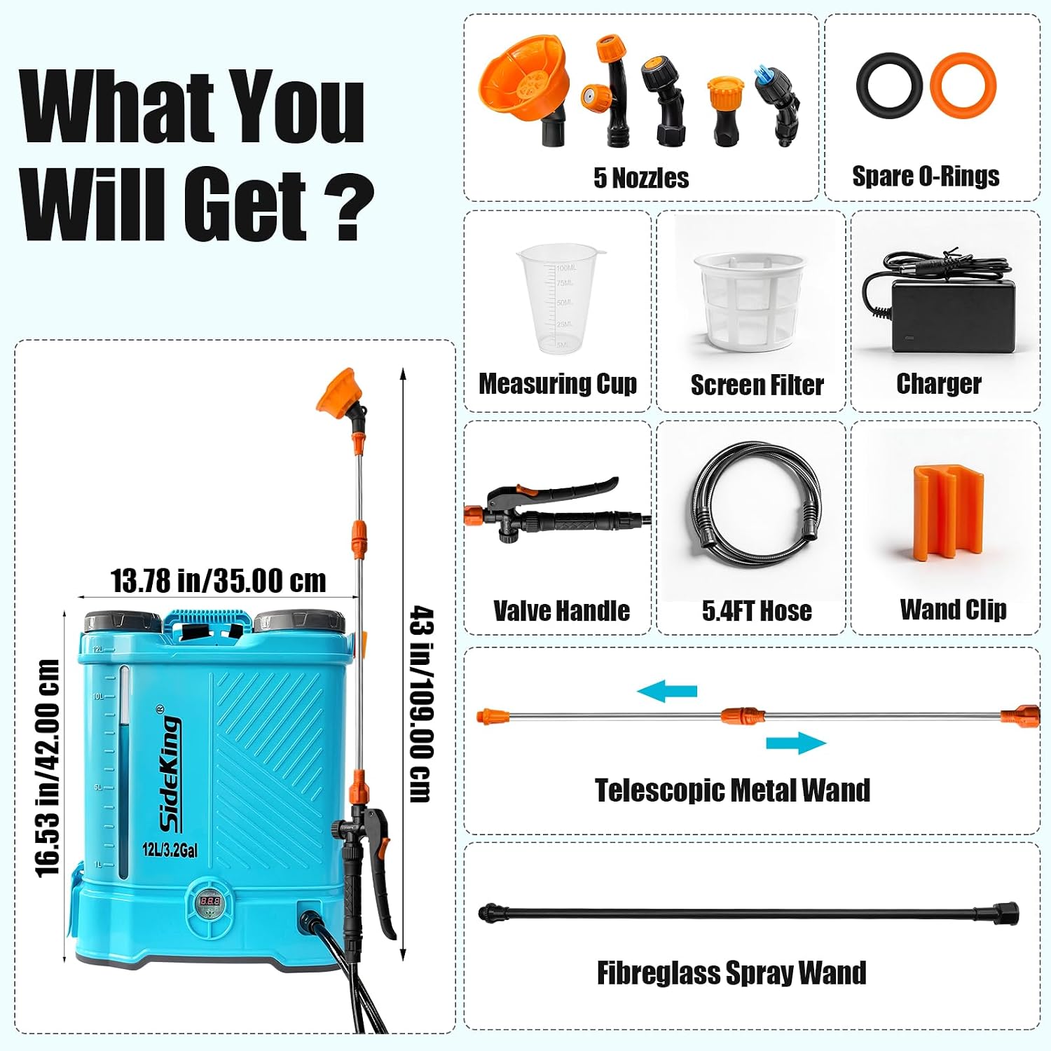 Thumbnail 6 de SideKing Knapsack Sprayer 12L (Electric) with Makita 18V compatibility, telescopic wand, 5 nozzles, 80 PSI