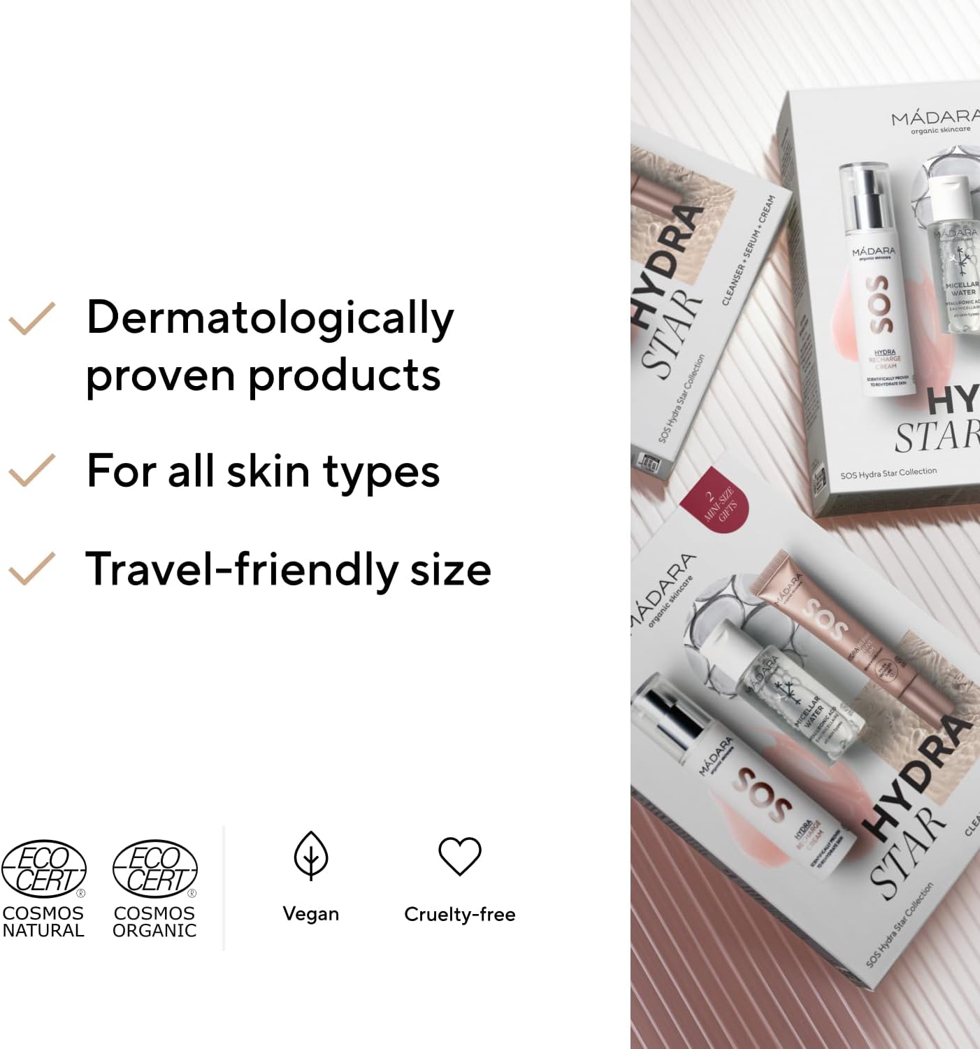 Thumbnail 5 de MÁDARA SOS Hydra Star Collection Coffret cadeau – 3 pièces (eau micellaire, sérum hydratant réparateur et crème)