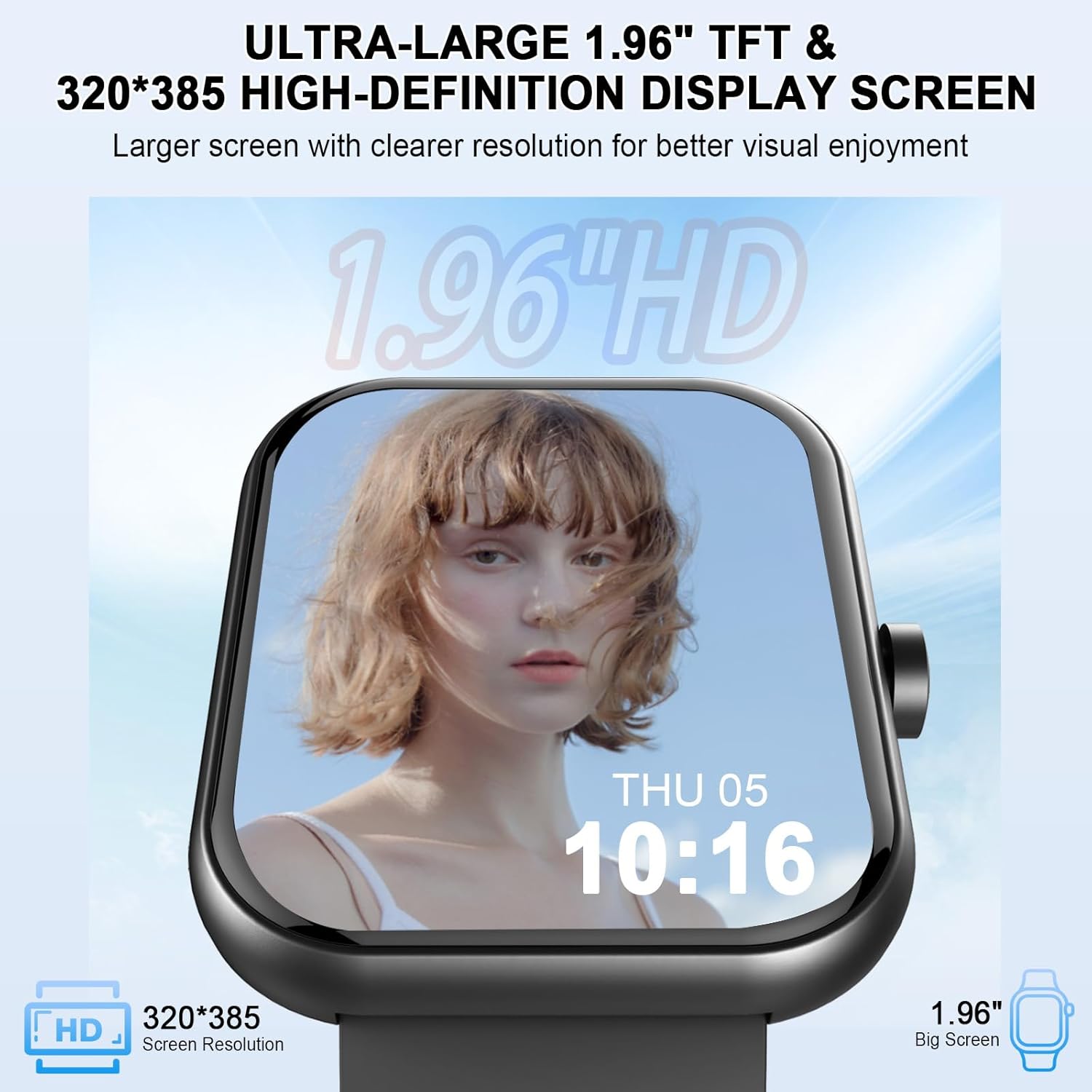 Thumbnail 5 de Smartwatch Herren Damen 1,96" HD Touch Fitnessuhr mit Telefonfunktion – 113+ Sportmodi, Schlafmonitor, IP68