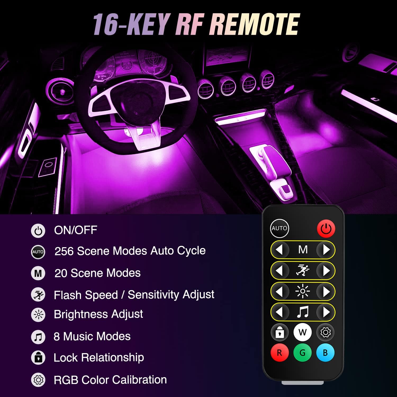 Thumbnail 4 de Nilight 72 LED USB Interior Strip Lights Dream Color RGBIC 12V DC with App, RF Remote, and Music Sync