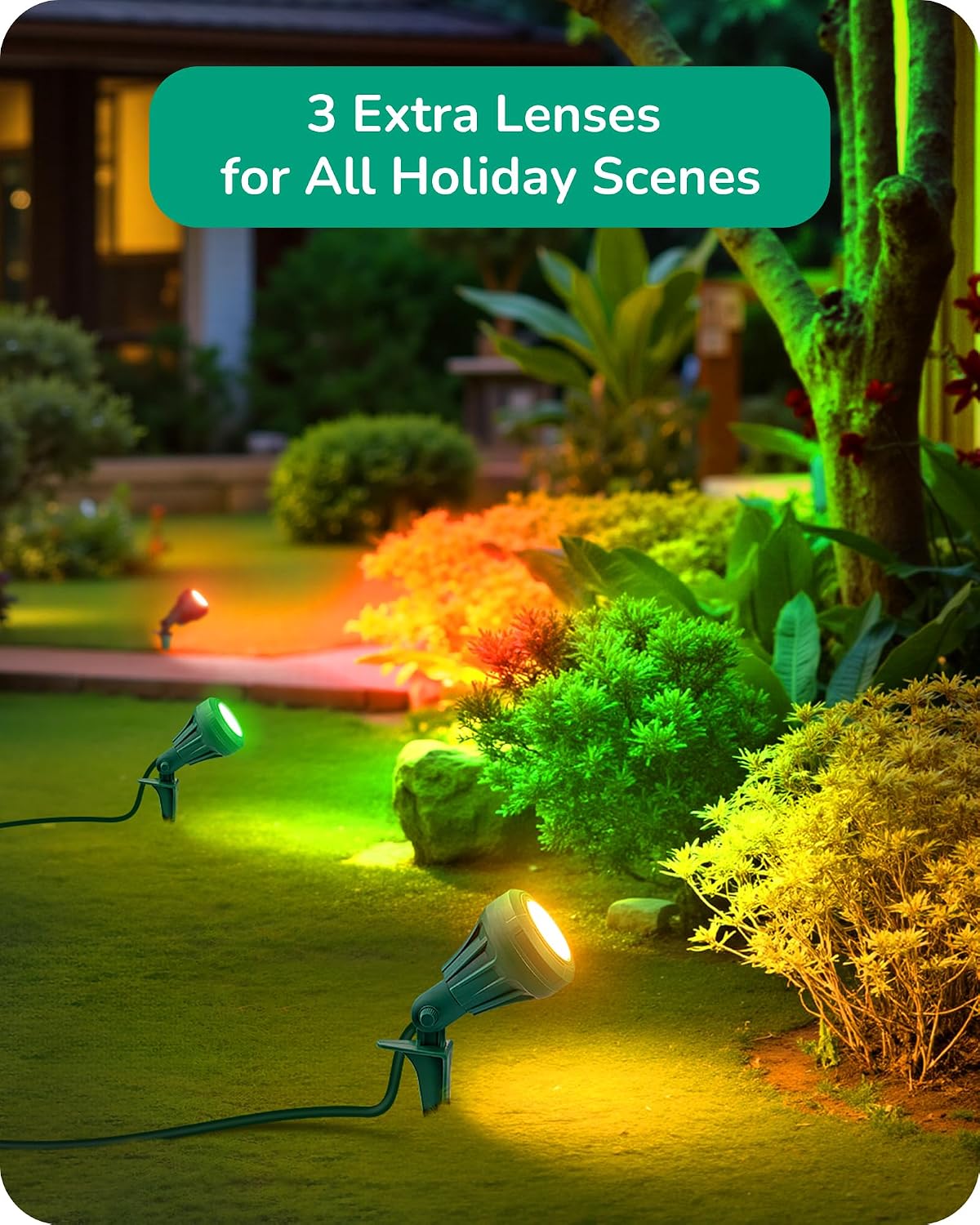 Detalle de EDISHINE HGSL01EF Outdoor LED Spotlights, 4-Pack, 120V, 3 Colour Lenses