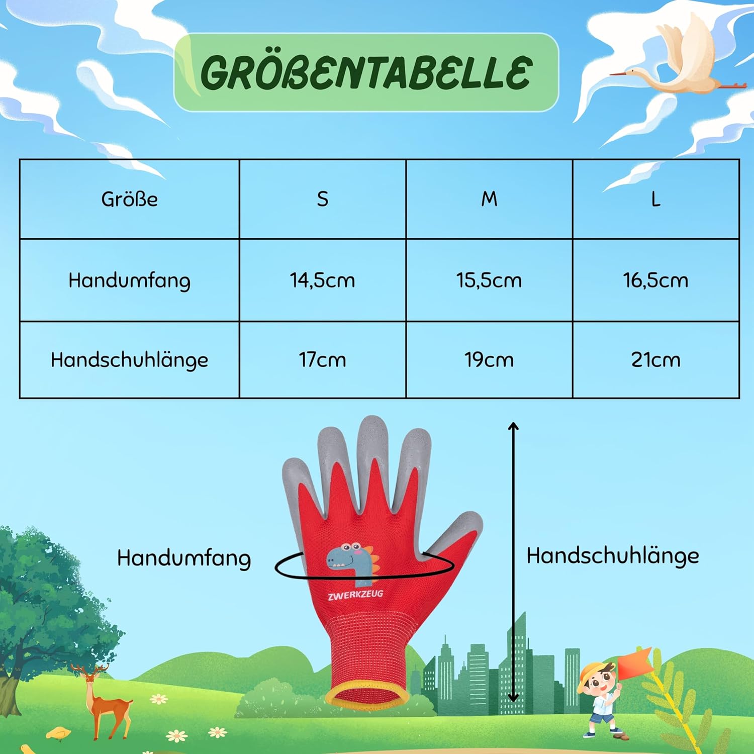 Thumbnail 6 de ZWERKZEUG Kinder Arbeitshandschuhe – 3 Paar (Naturlatex-Beschichtung, dehnbares Gewebe), mehrfarbig mit Dinos