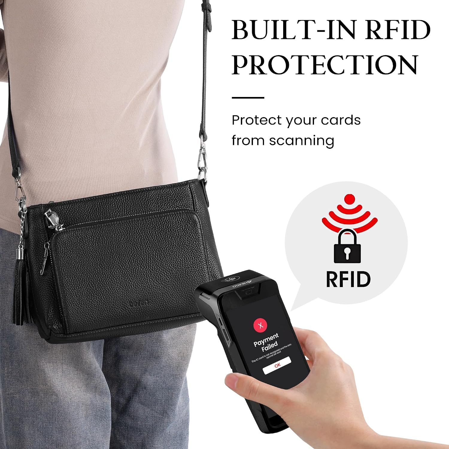 Thumbnail 6 de befen Genuine Leather Crossbody Bag with Built-in Wallet, RFID Blocking & Anti-theft Clips (Small)