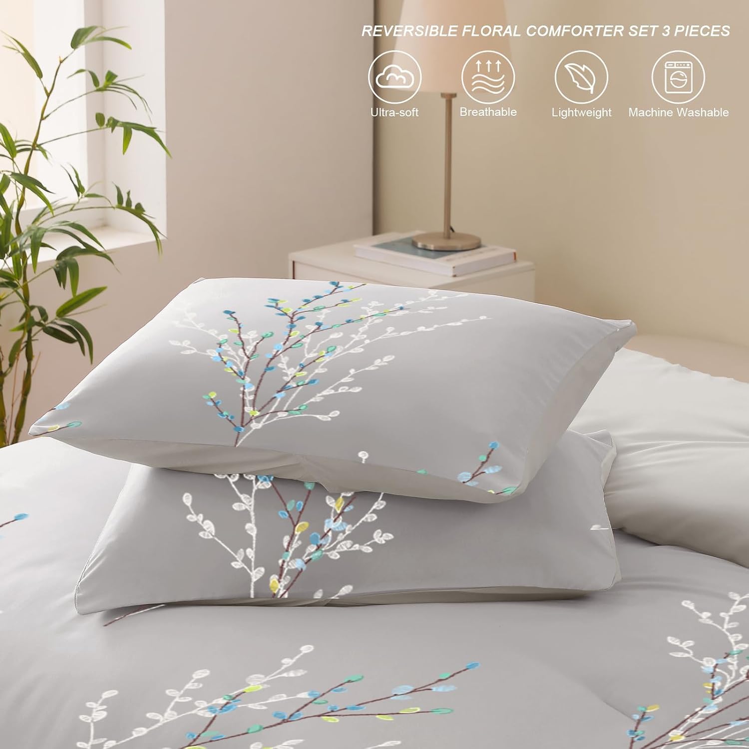 Thumbnail 4 de Exclusivo Mezcla Coverless Duvet Set – 7.5 Tog King, Reversible with Flower Pattern in Grey